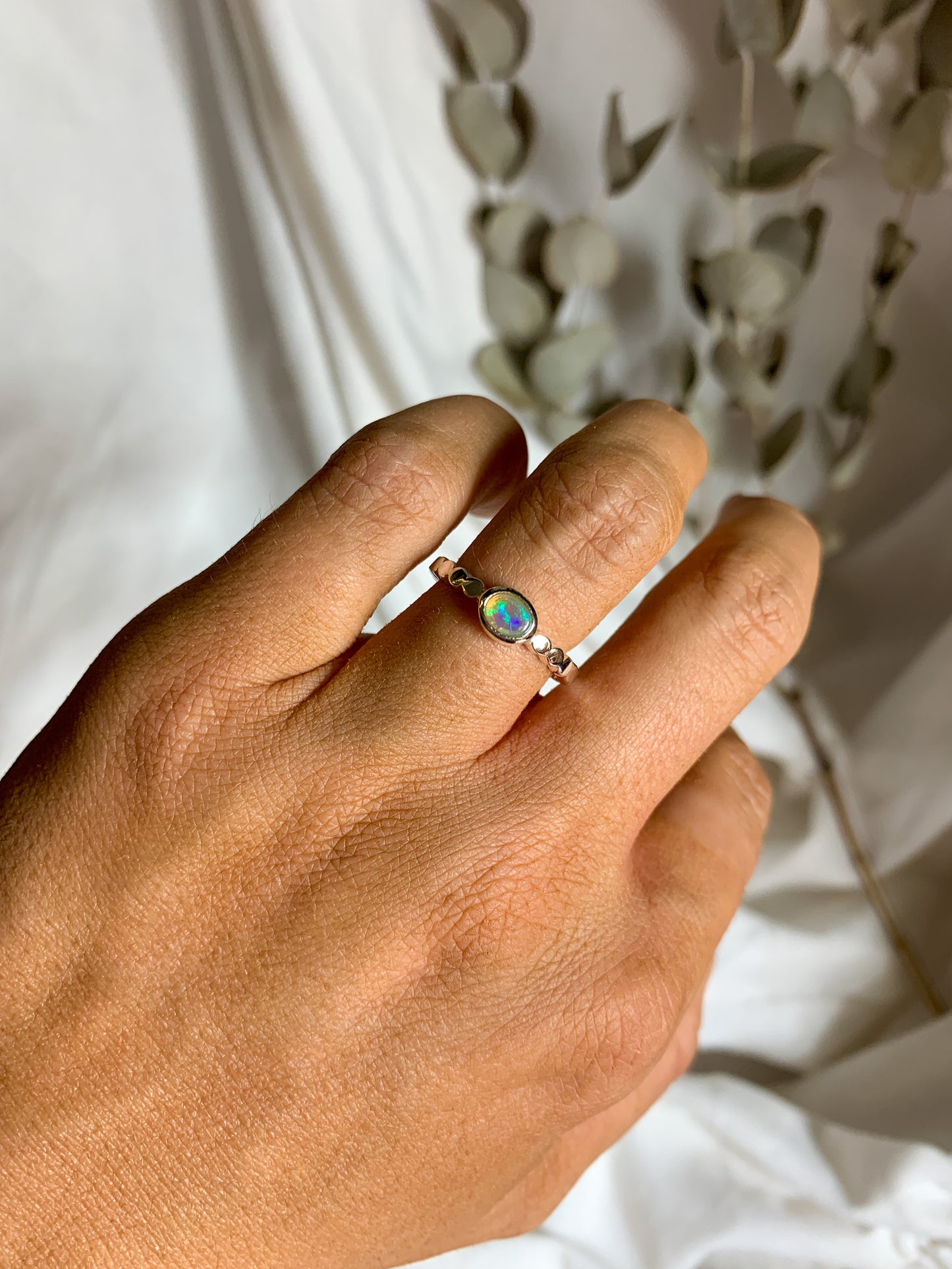 Opal with pressed beaded band - Size 6