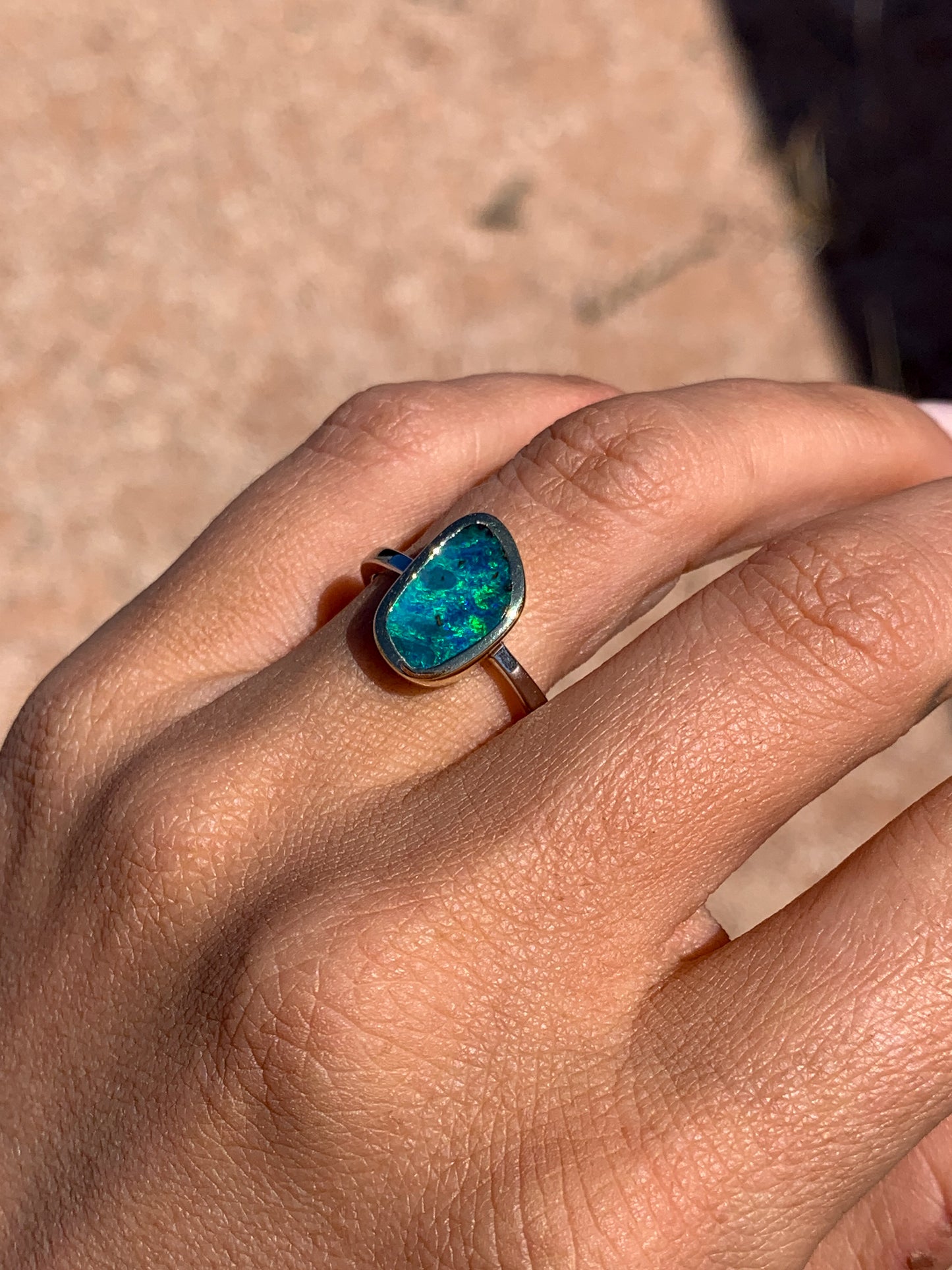 Boulder Opal 2 tone 14k yellow gold & 14k white gold - size 8