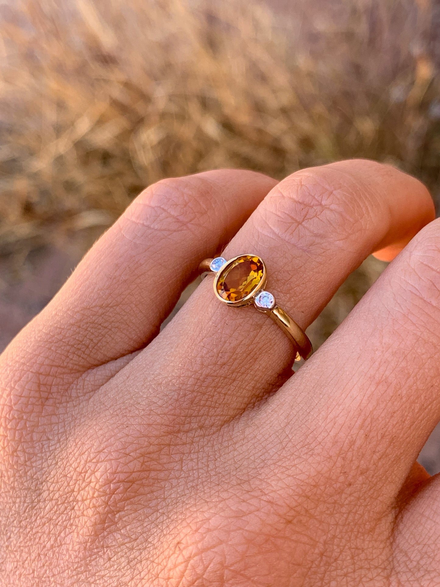 9k yellow gold Citrine & Diamonds - size 7