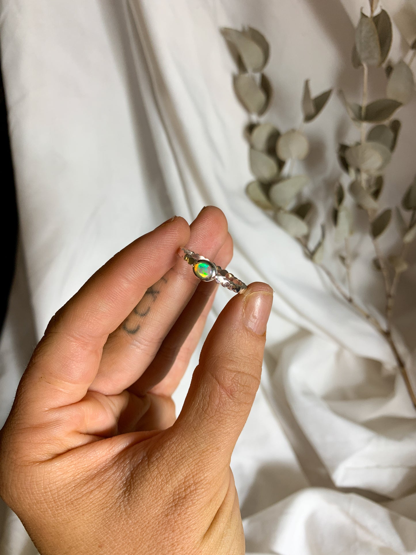 Opal with pressed beaded band - Size 9