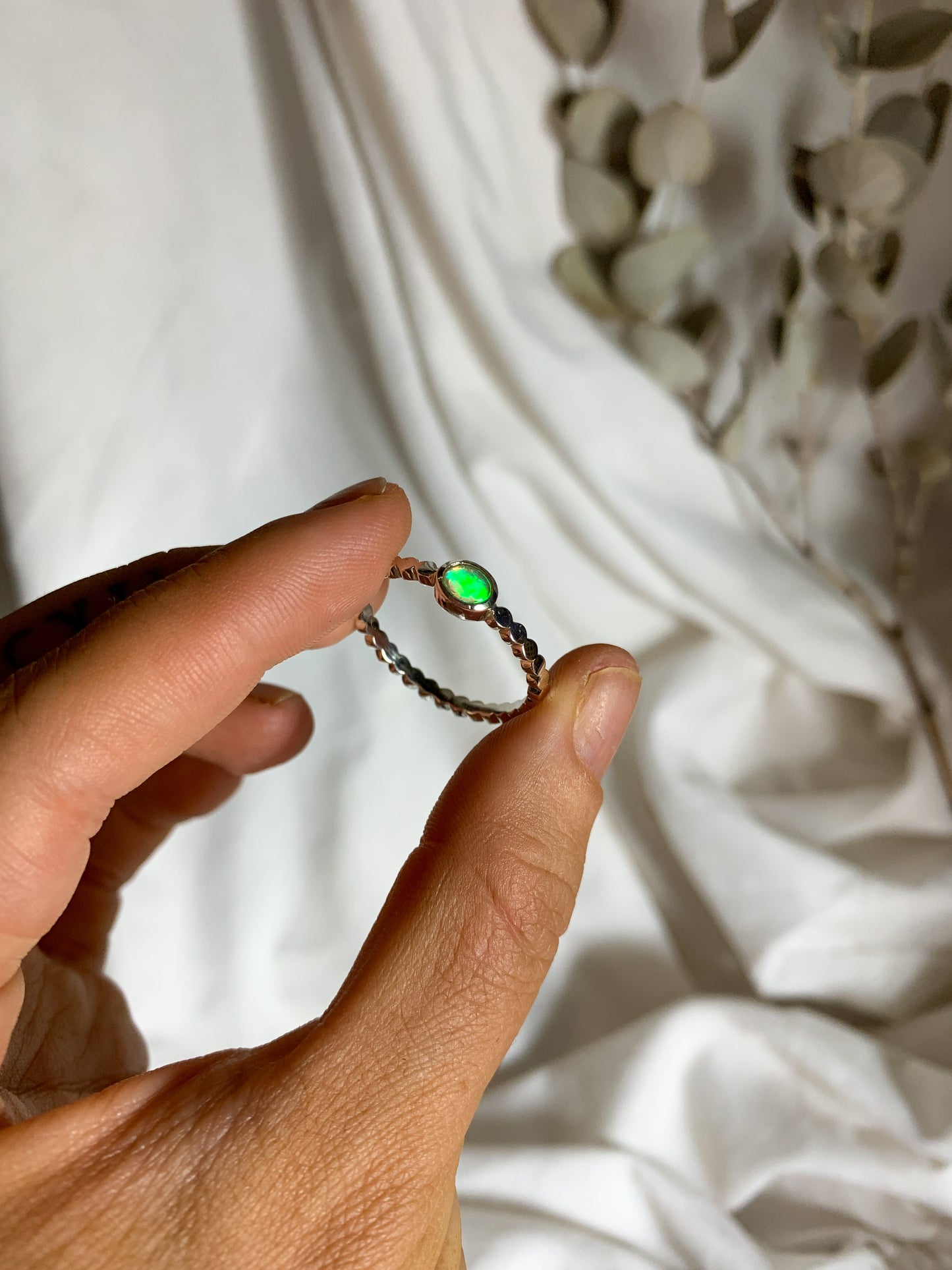 Opal with pressed beaded band - Size 11