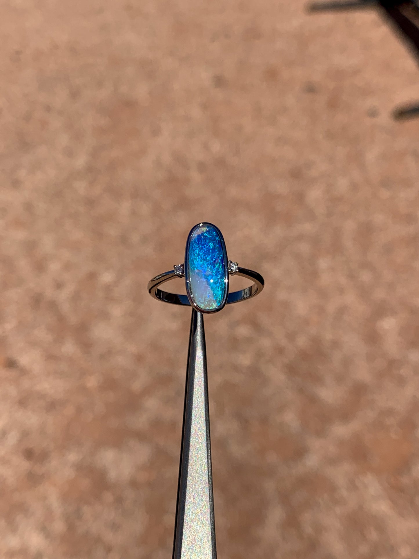 18k white gold Boulder Opal & Diamonds - size 9