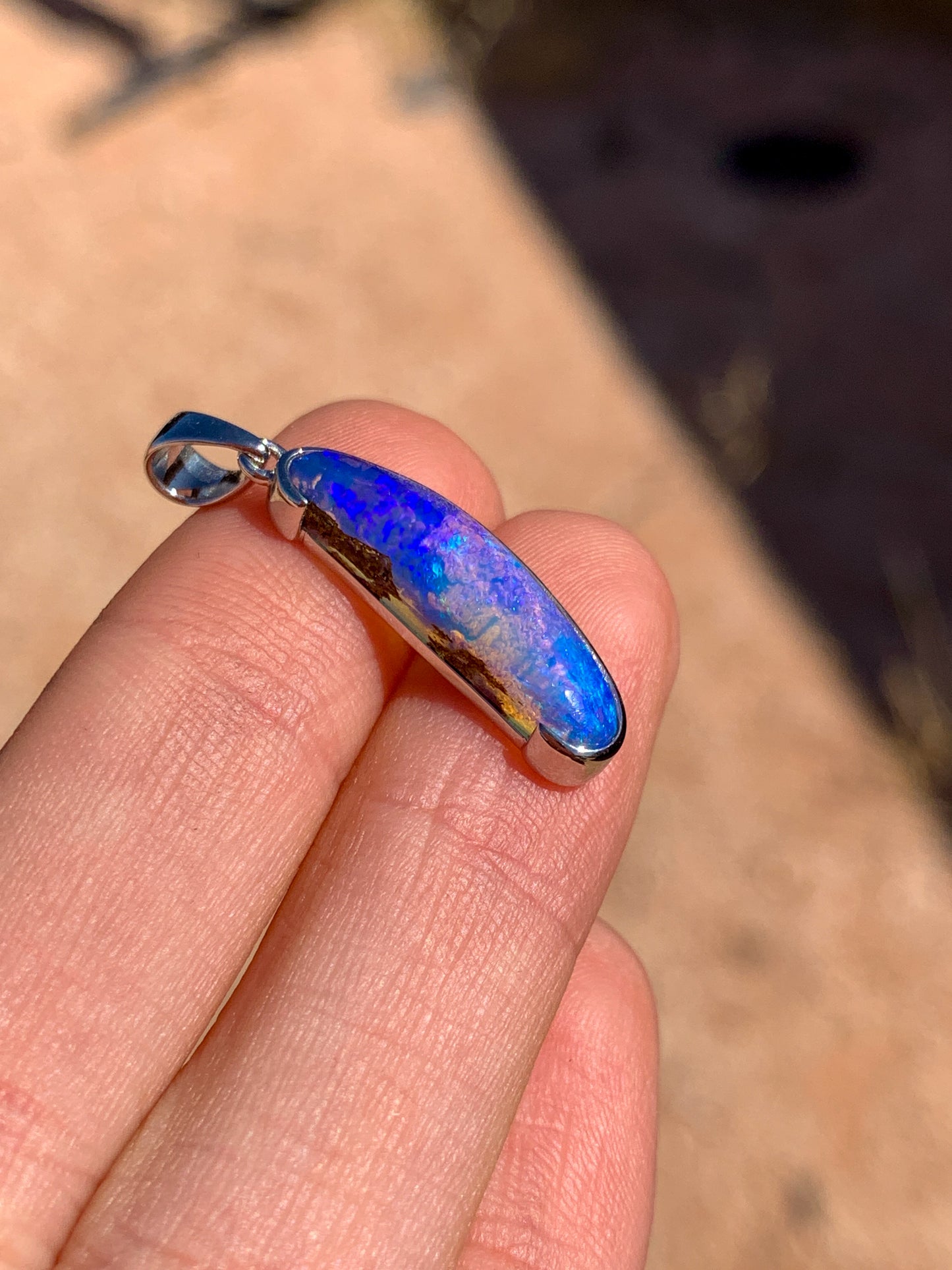 14k white gold Boulder Opal pendant