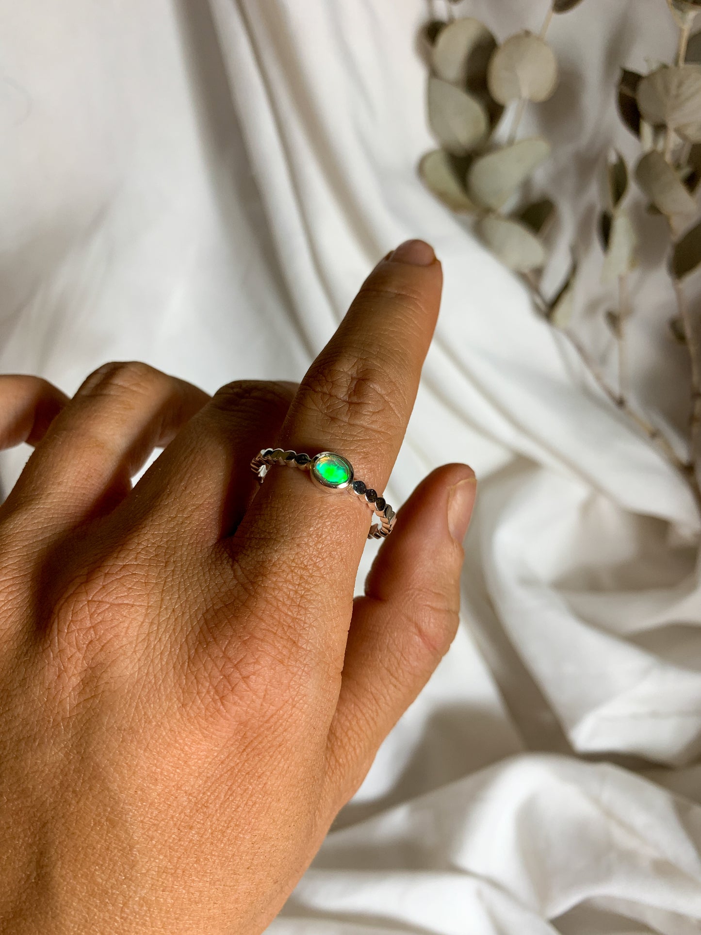 Opal with pressed beaded band - Size 11