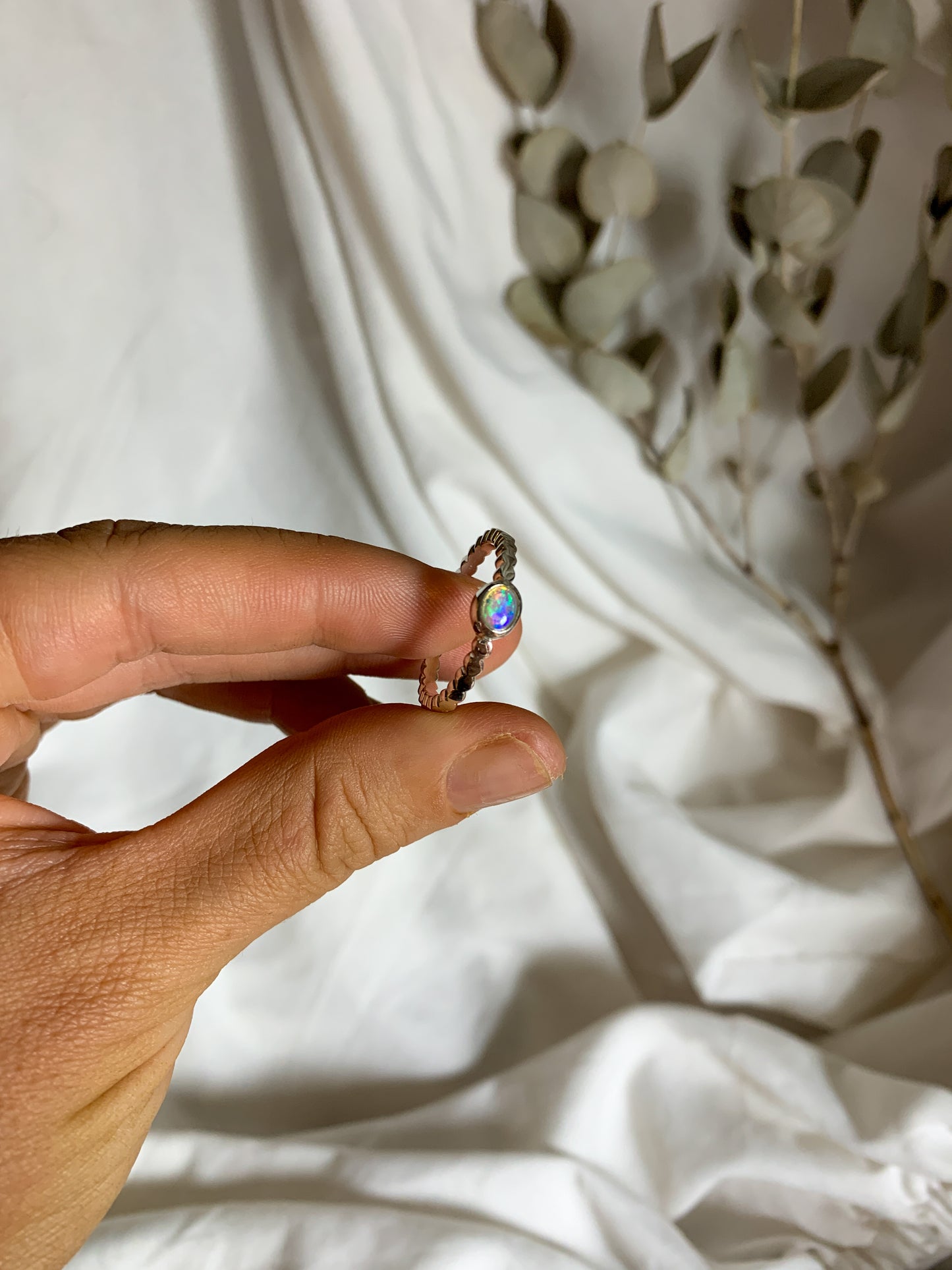 Opal with pressed beaded band - Size 10