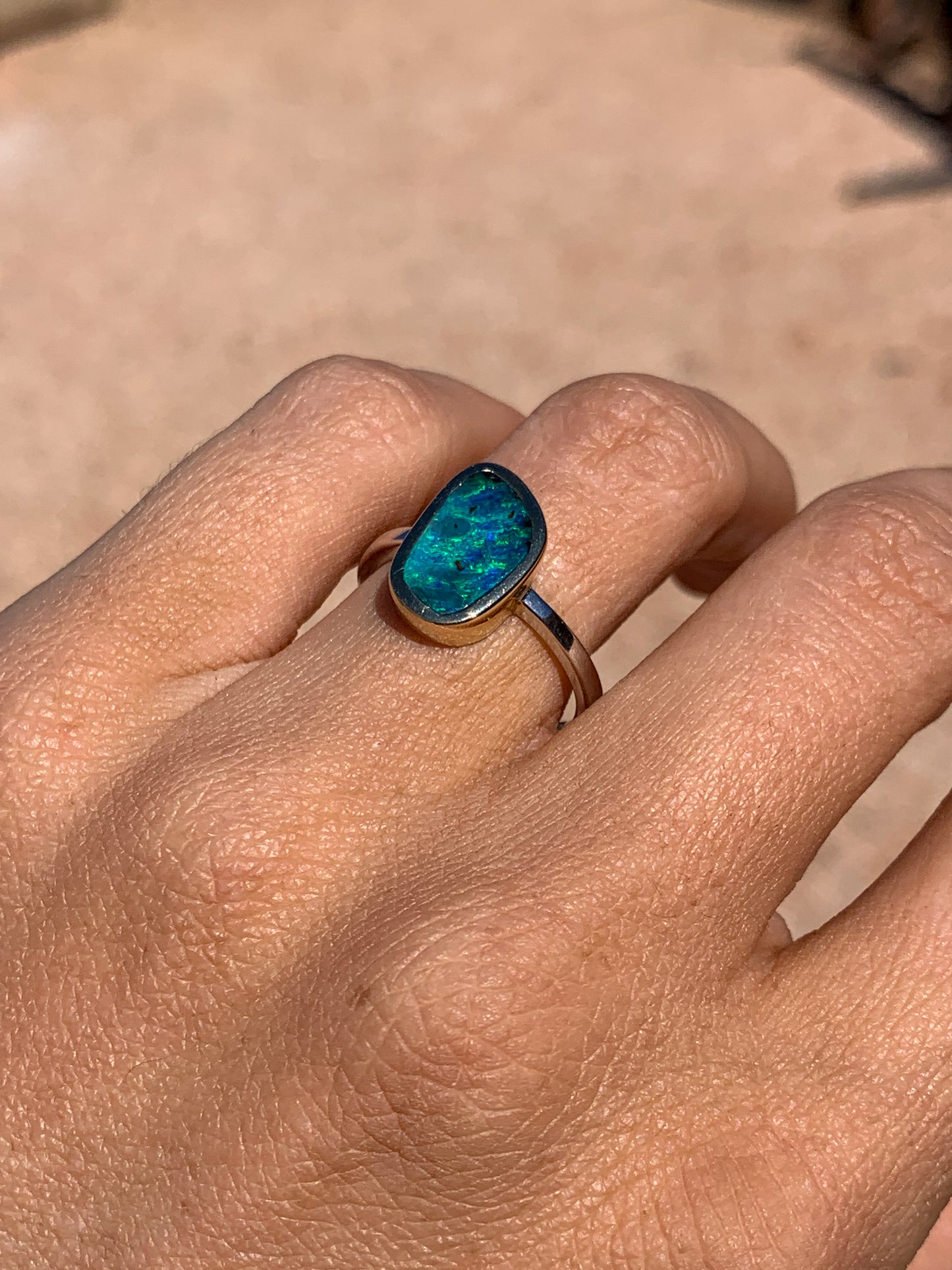 Boulder Opal 2 tone 14k yellow gold & 14k white gold - size 8