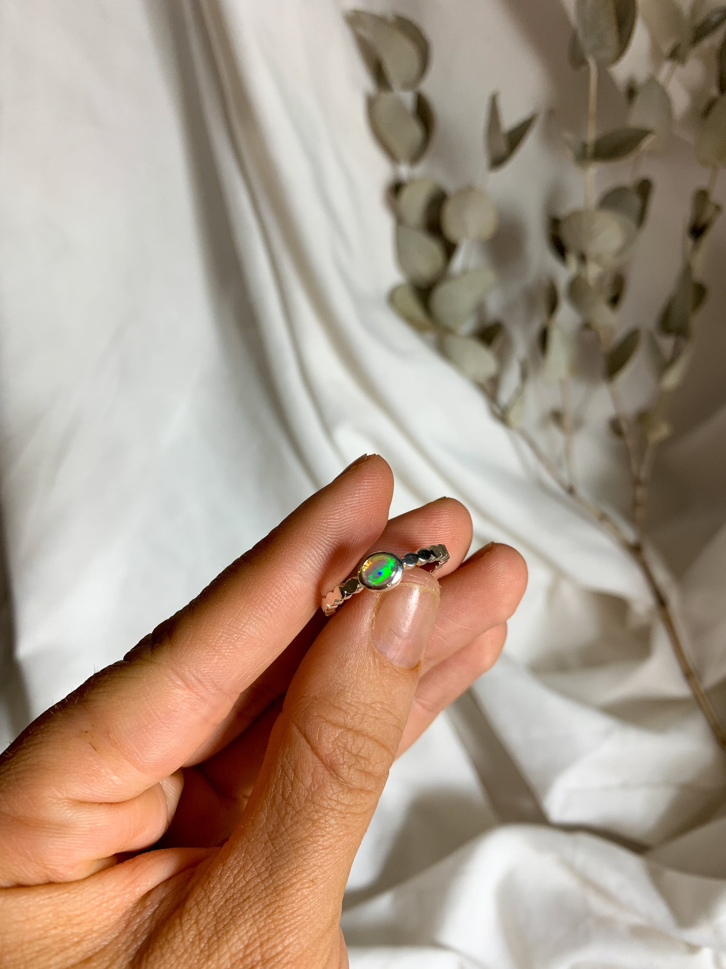 Opal with pressed beaded band - Size 7