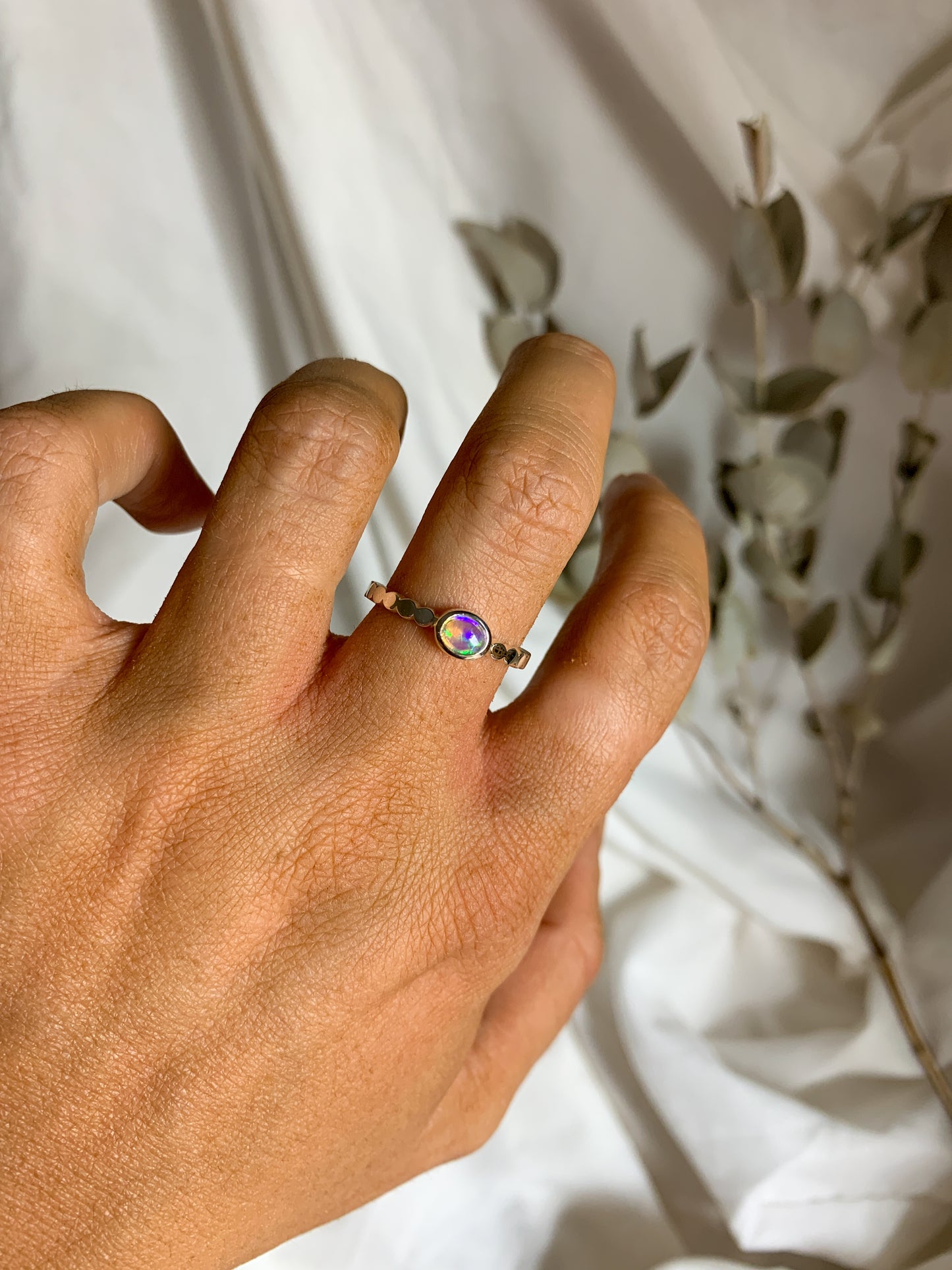 Opal with pressed beaded band - Size 7