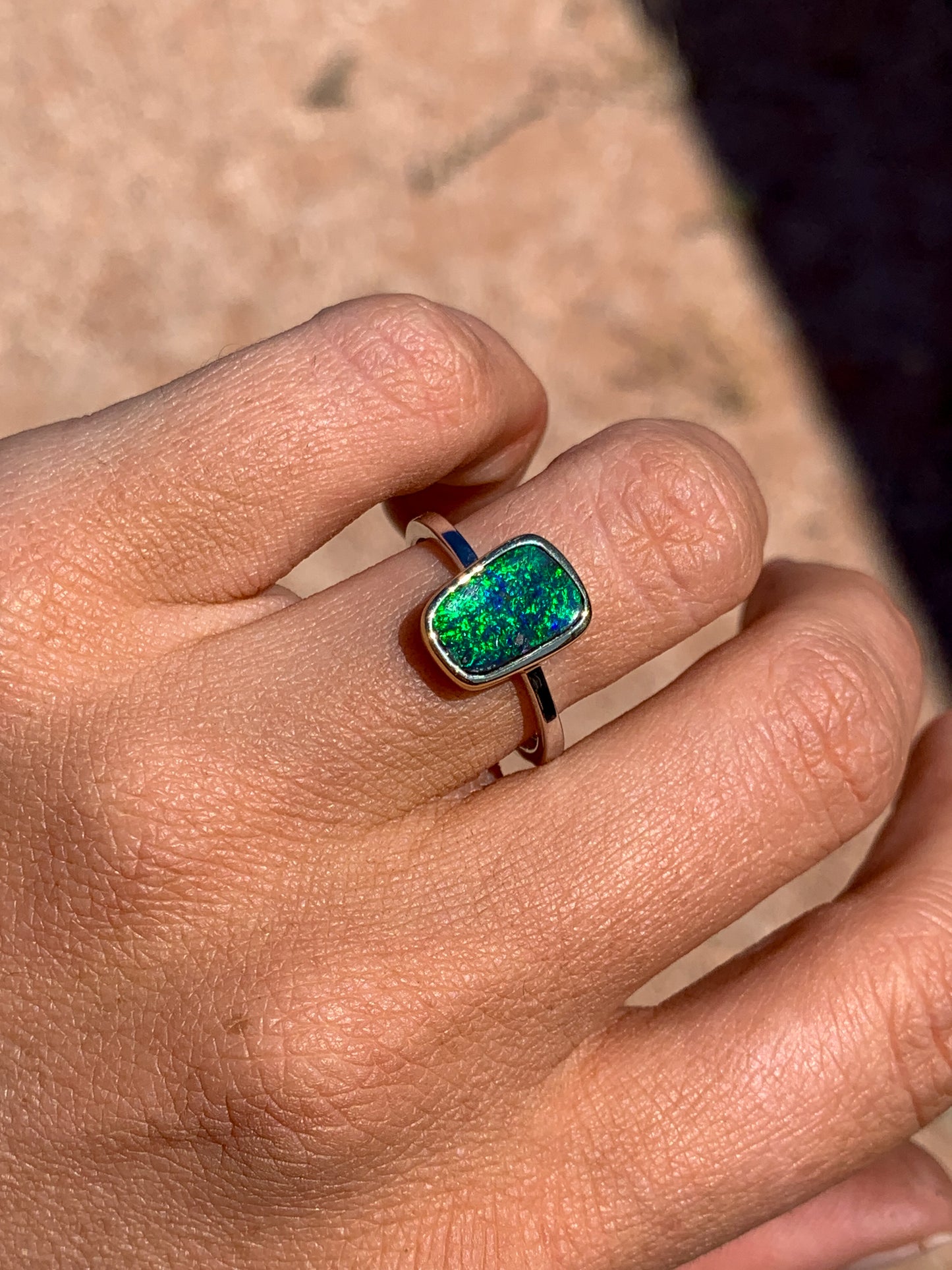 Boulder Opal 2 tone 9k yellow gold & 9k white gold - size 7