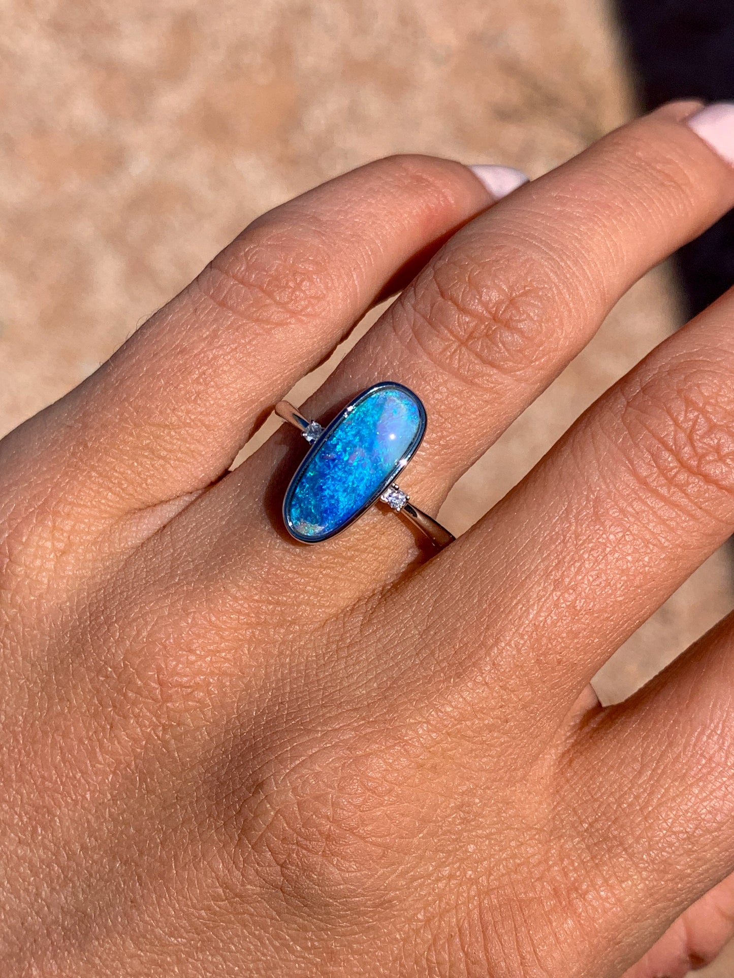 18k white gold Boulder Opal & Diamonds - size 9