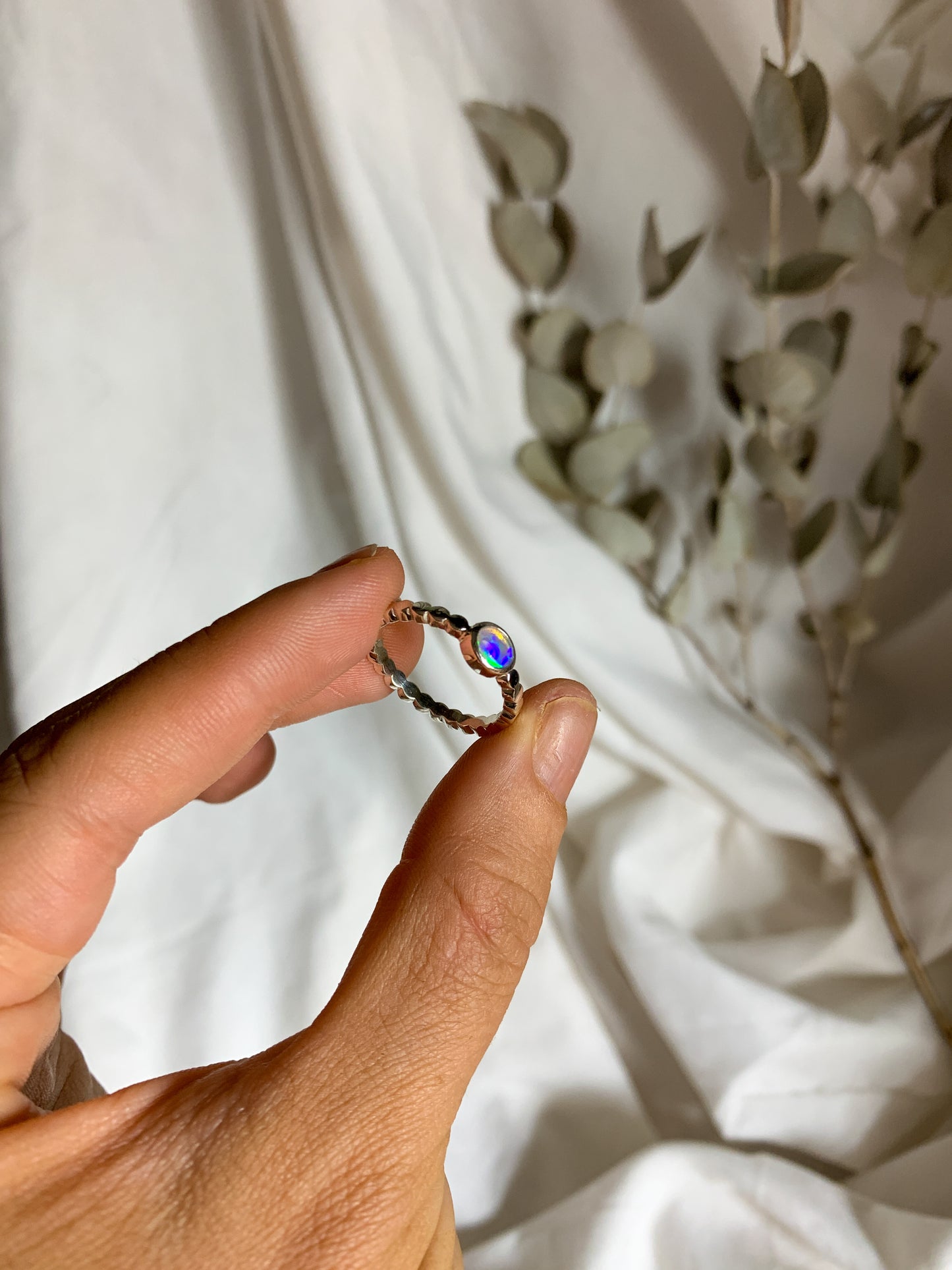 Opal with pressed beaded band - Size 7