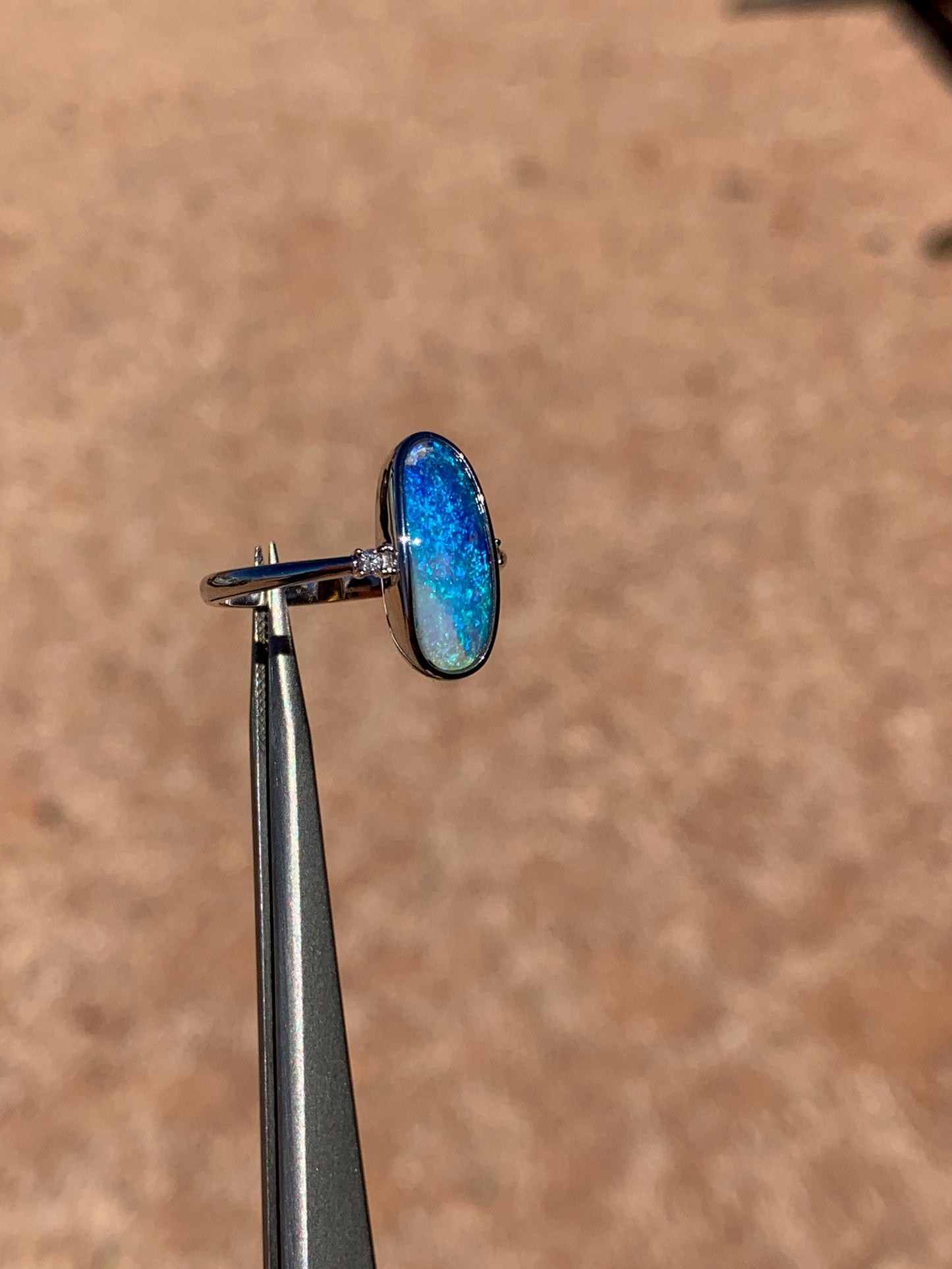 18k white gold Boulder Opal & Diamonds - size 9