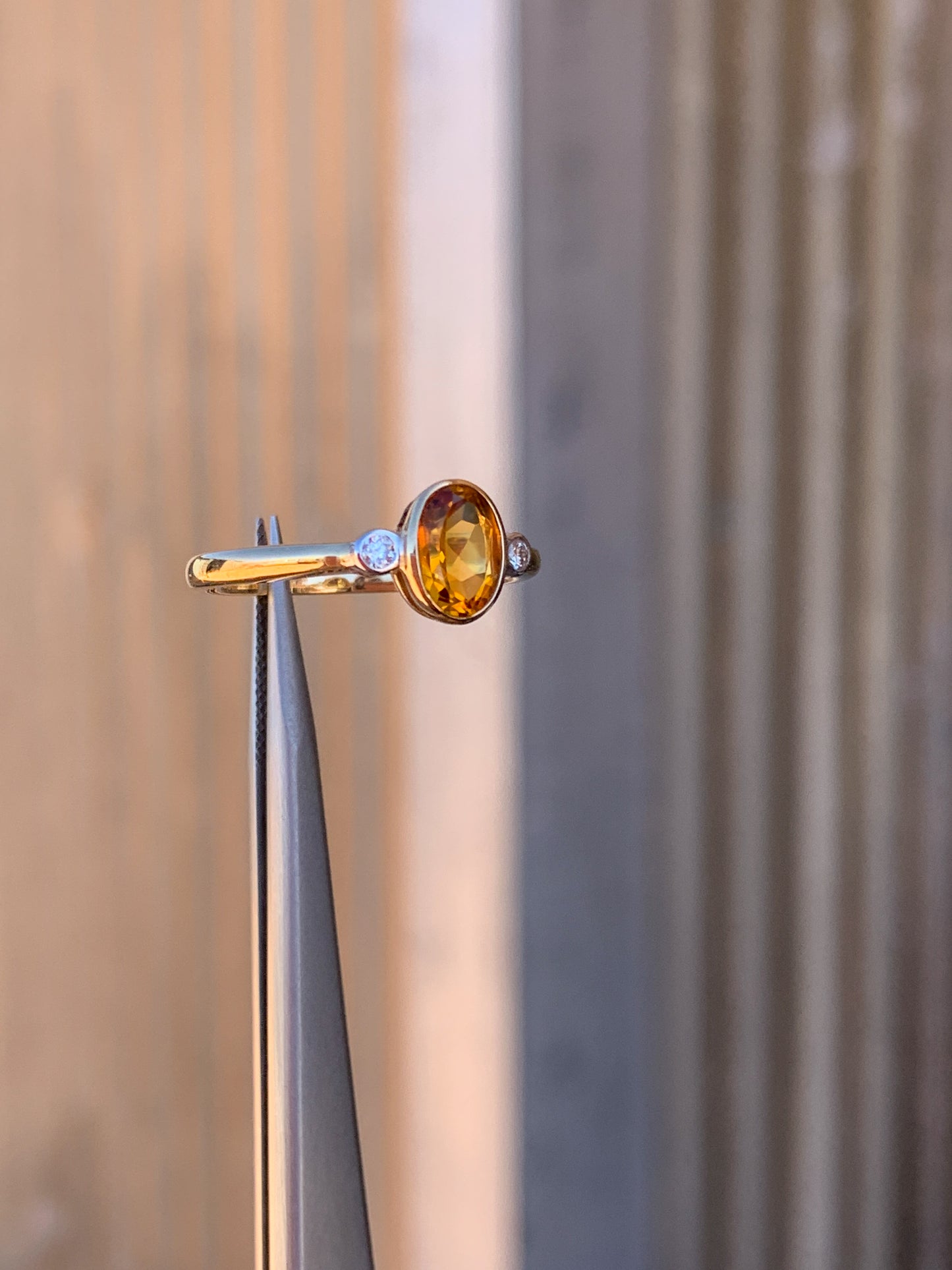 9k yellow gold Citrine & Diamonds - size 7
