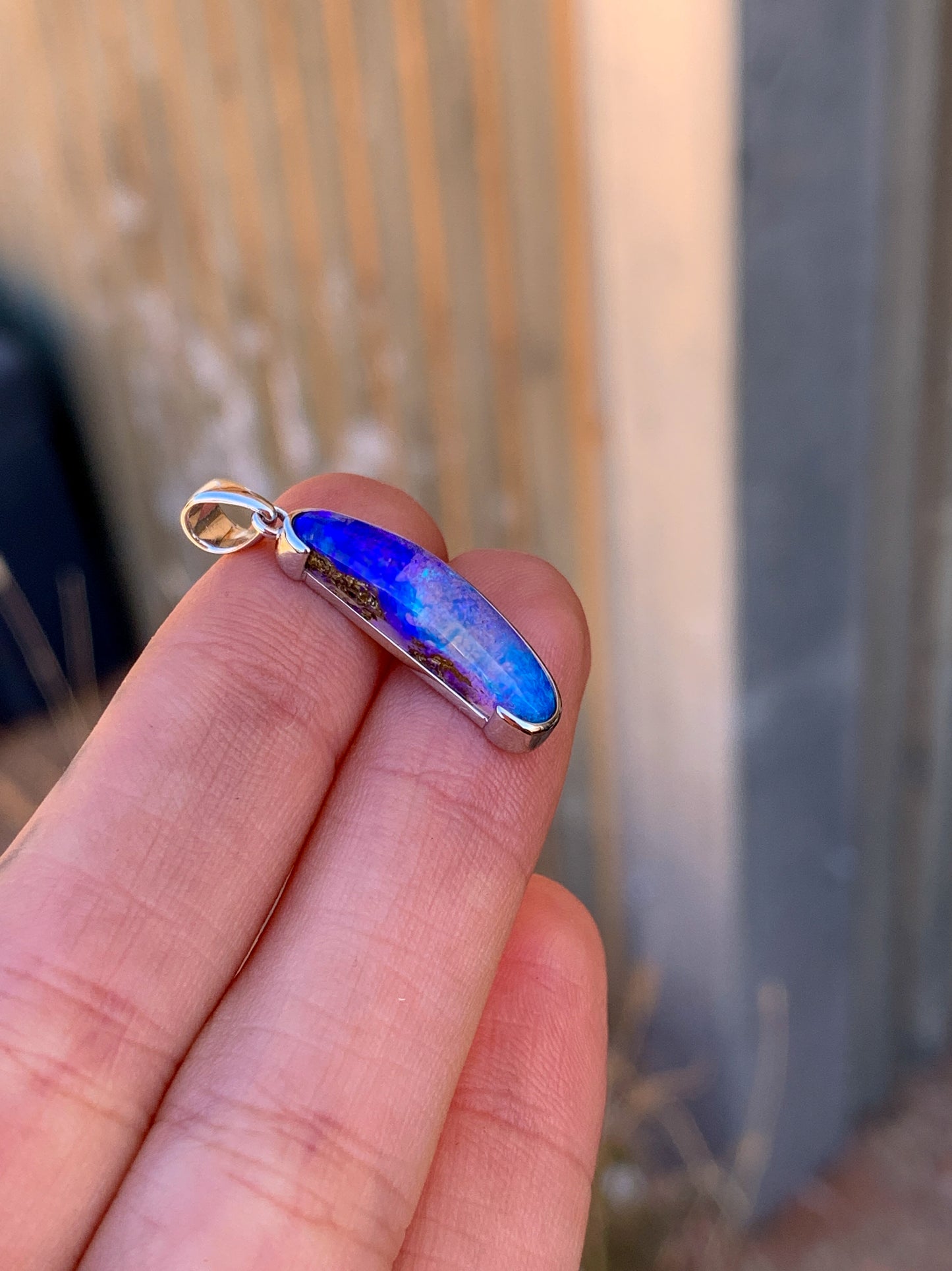 14k white gold Boulder Opal pendant