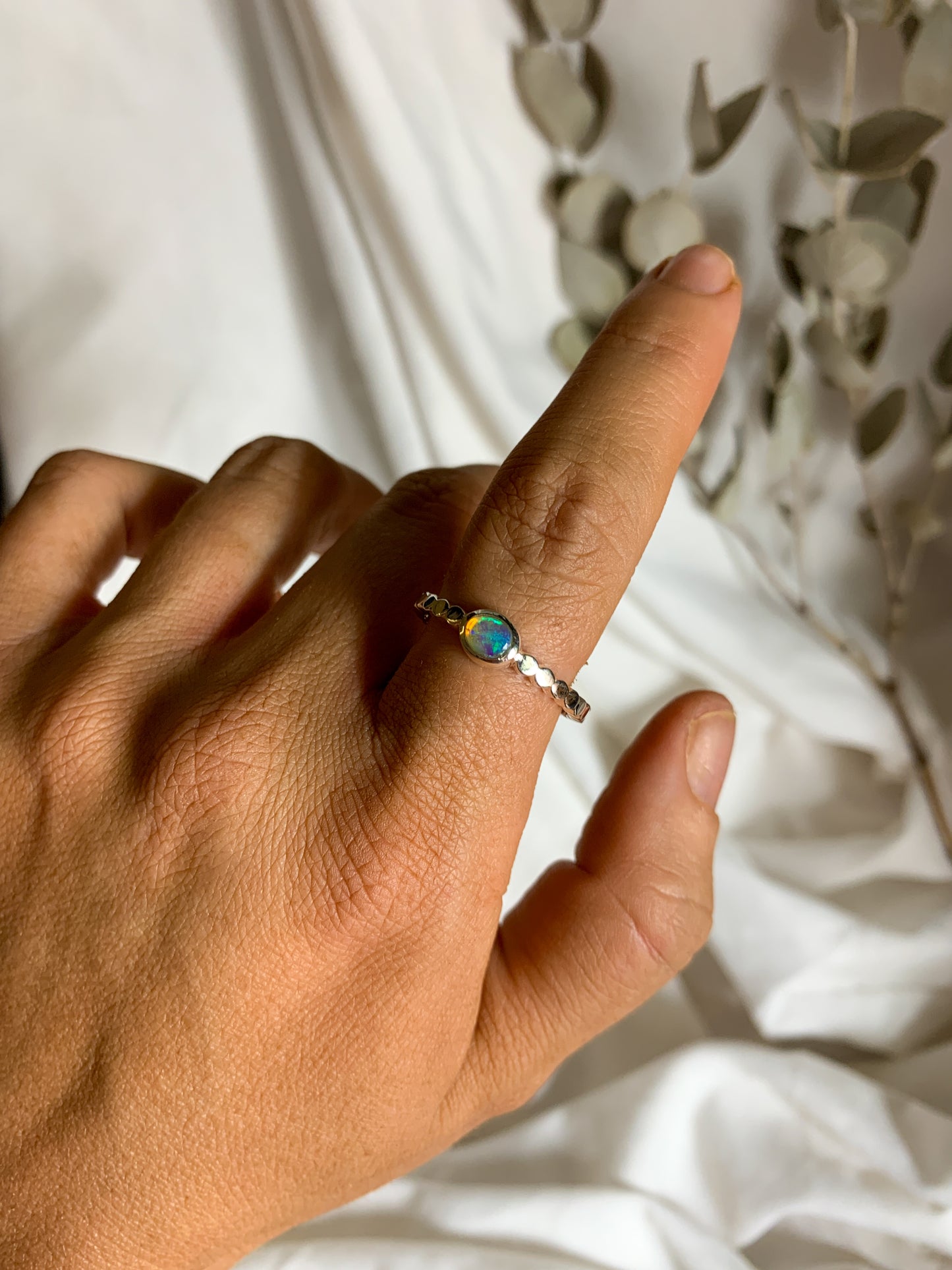 Opal with pressed beaded band - Size 9