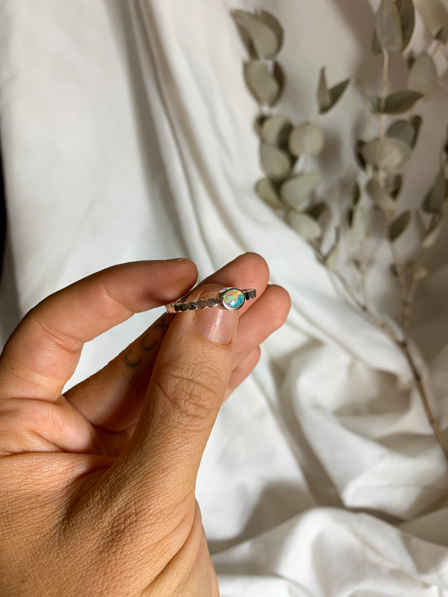 Opal with pressed beaded band - Size 9