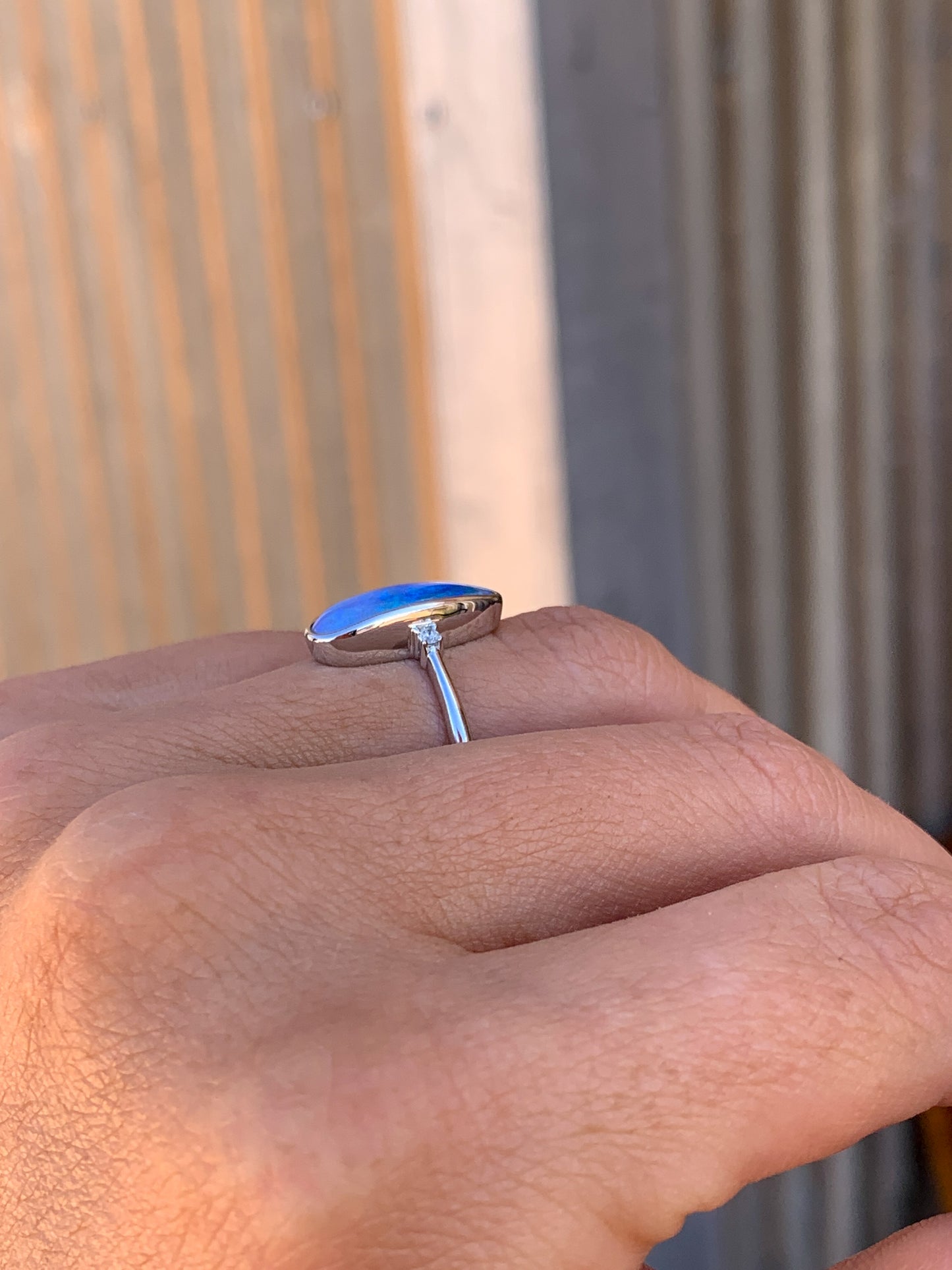 18k white gold Boulder Opal & Diamonds - size 9