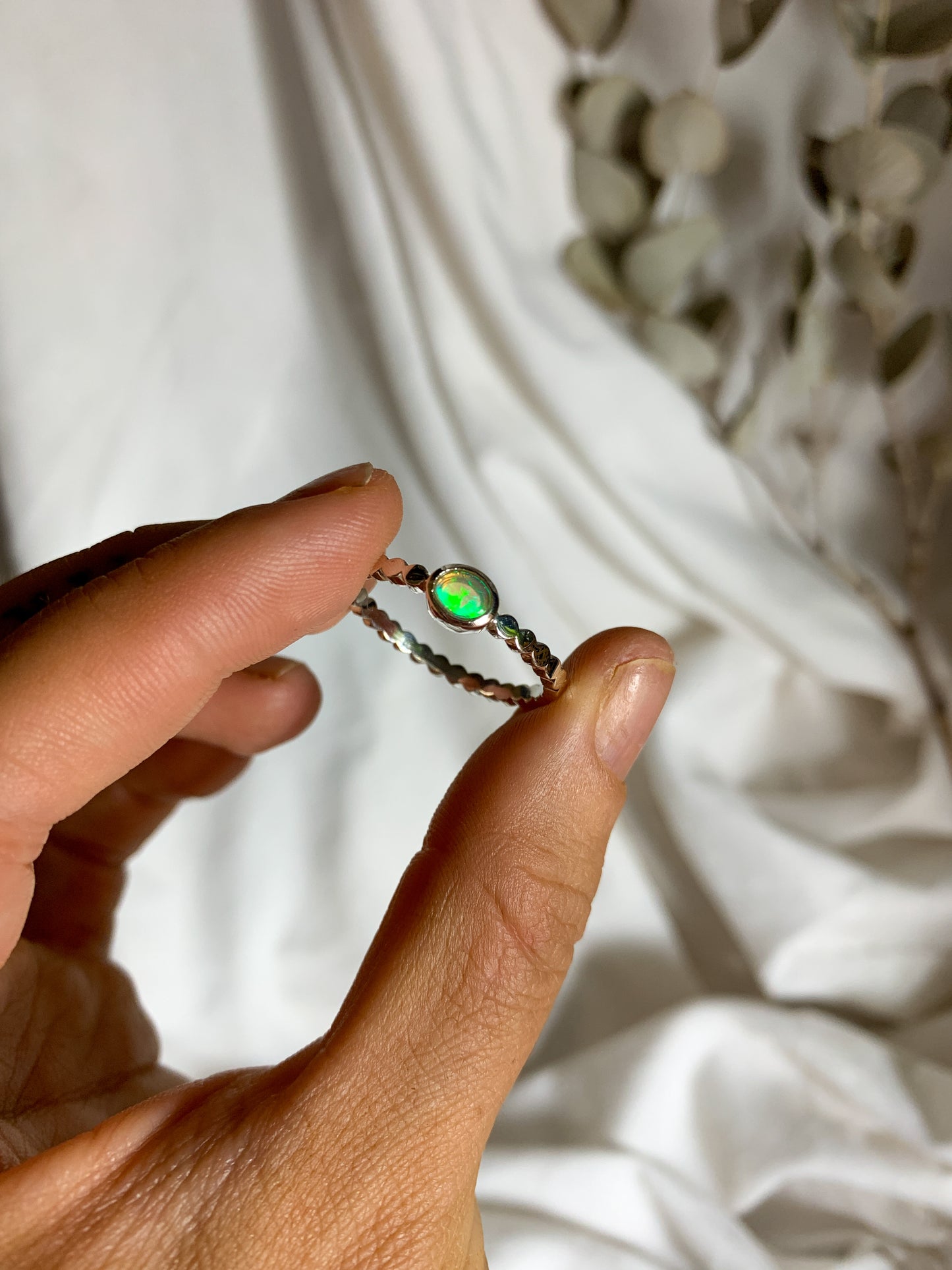 Opal with pressed beaded band - Size 11
