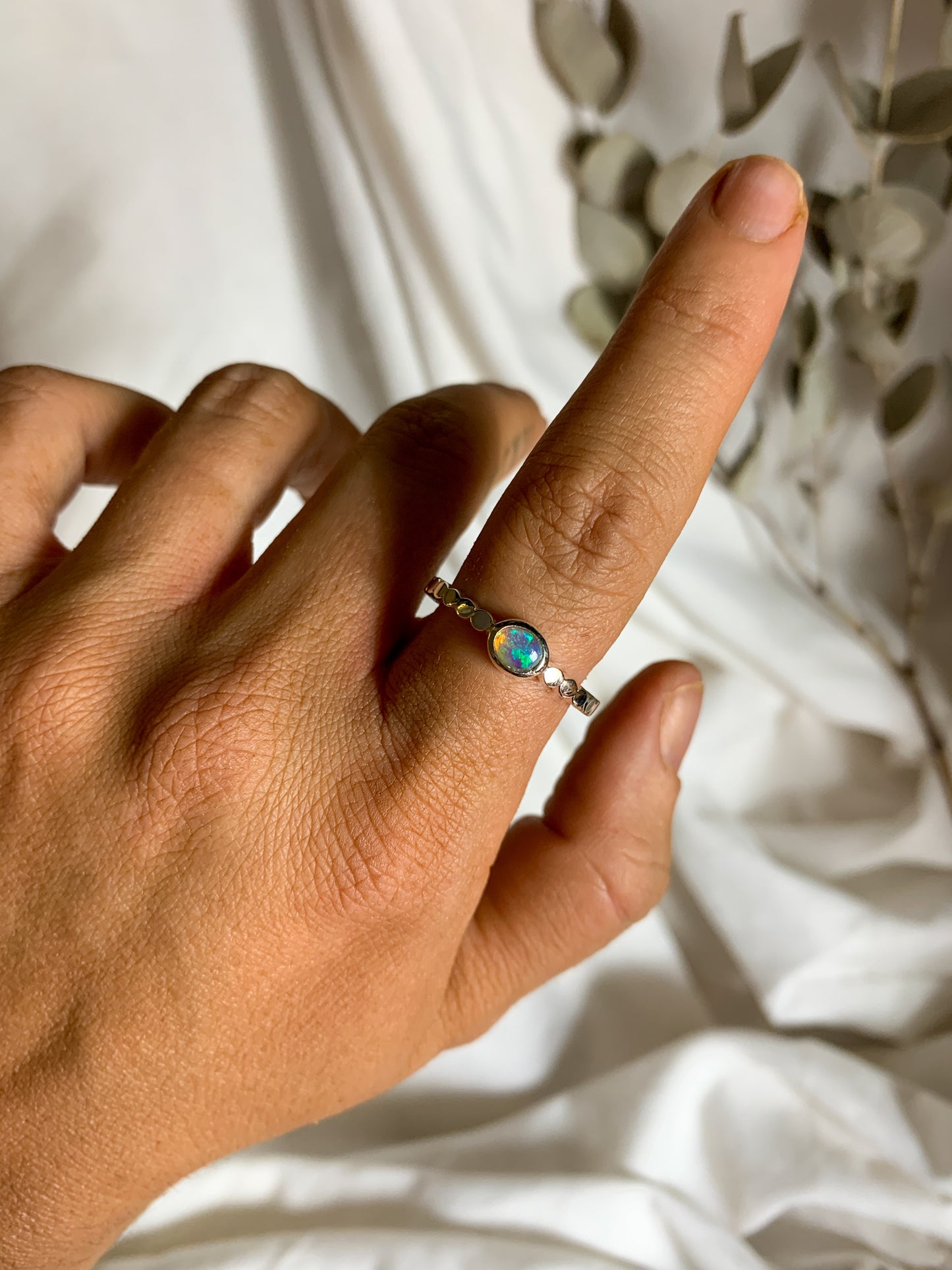 Opal with pressed beaded band - Size 9