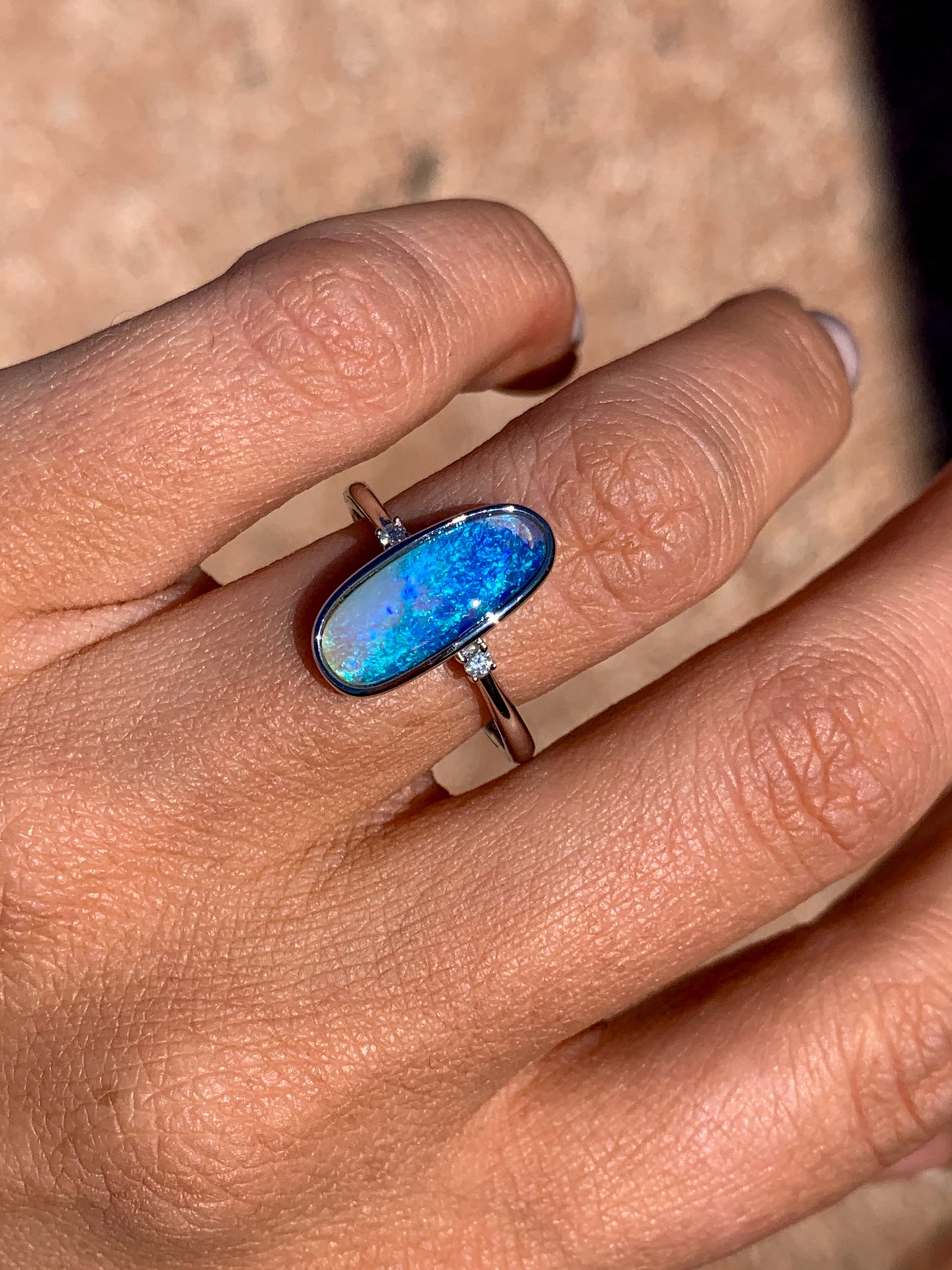 18k white gold Boulder Opal & Diamonds - size 9