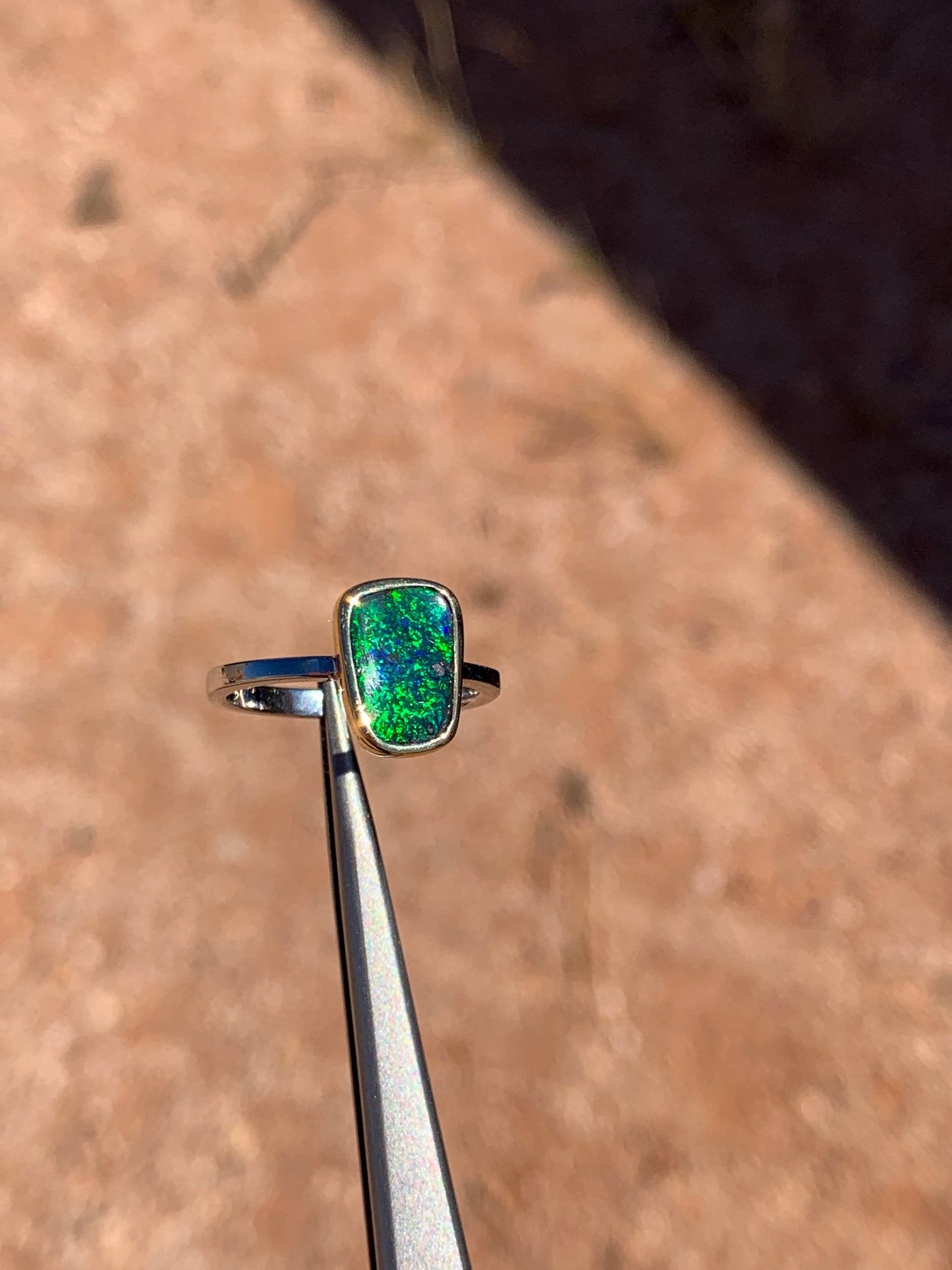 Boulder Opal 2 tone 9k yellow gold & 9k white gold - size 7