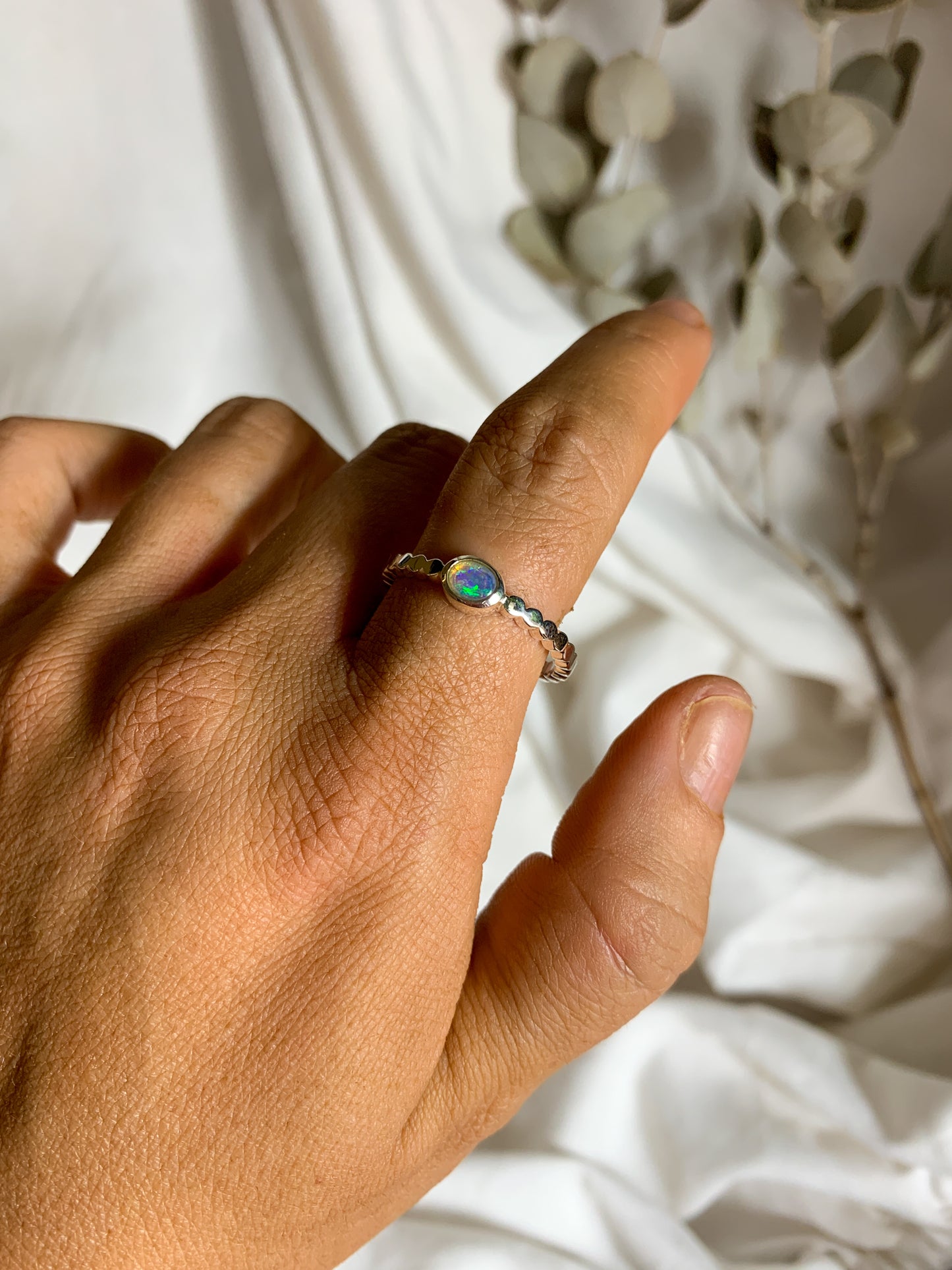Opal with pressed beaded band - Size 10