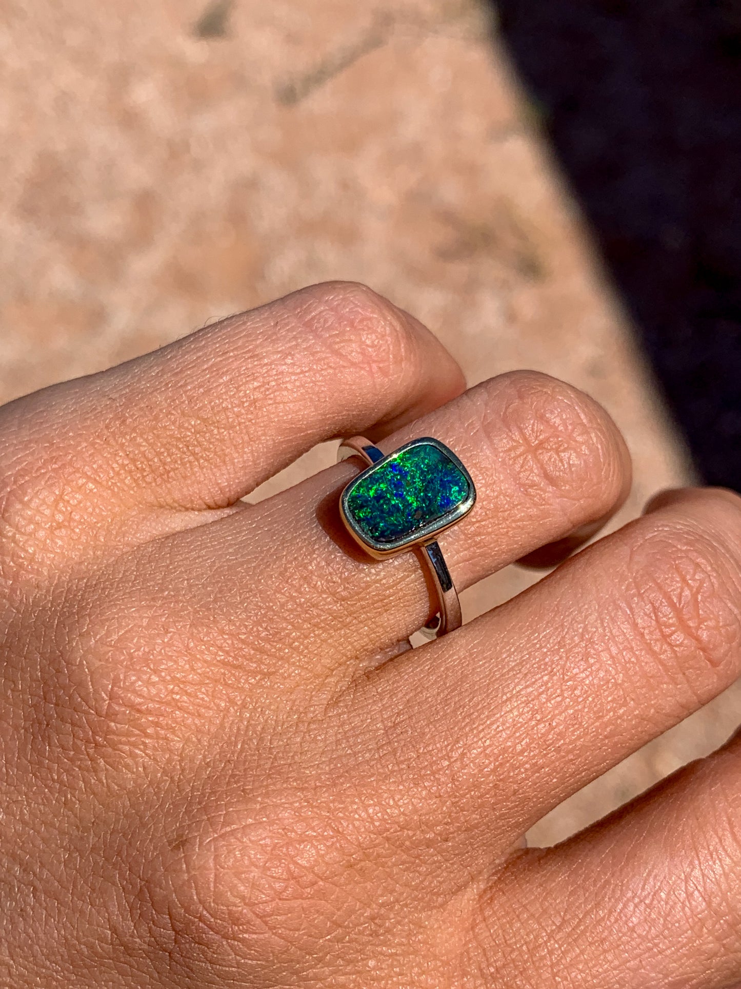Boulder Opal 2 tone 9k yellow gold & 9k white gold - size 7