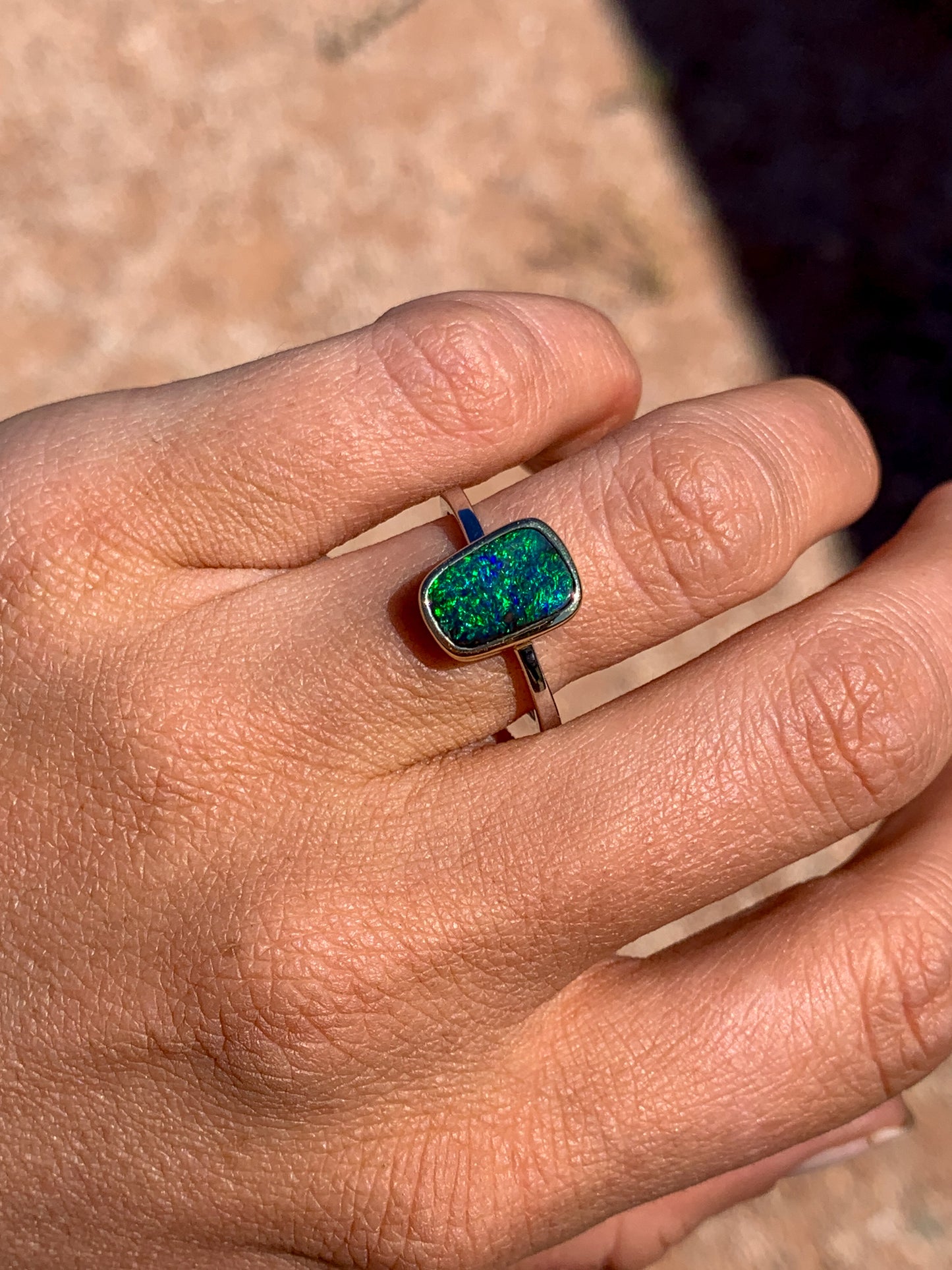 Boulder Opal 2 tone 9k yellow gold & 9k white gold - size 7