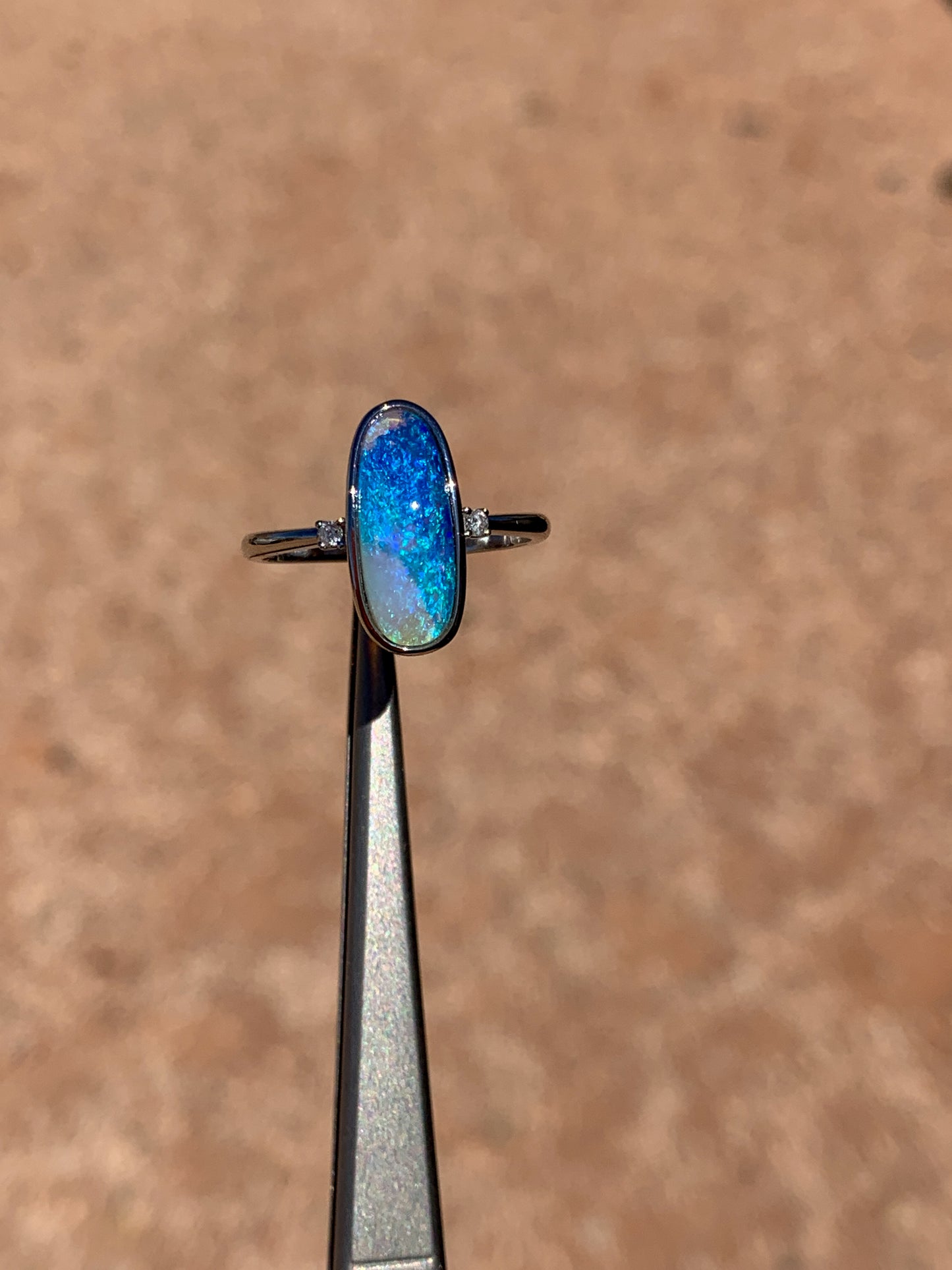 18k white gold Boulder Opal & Diamonds - size 9