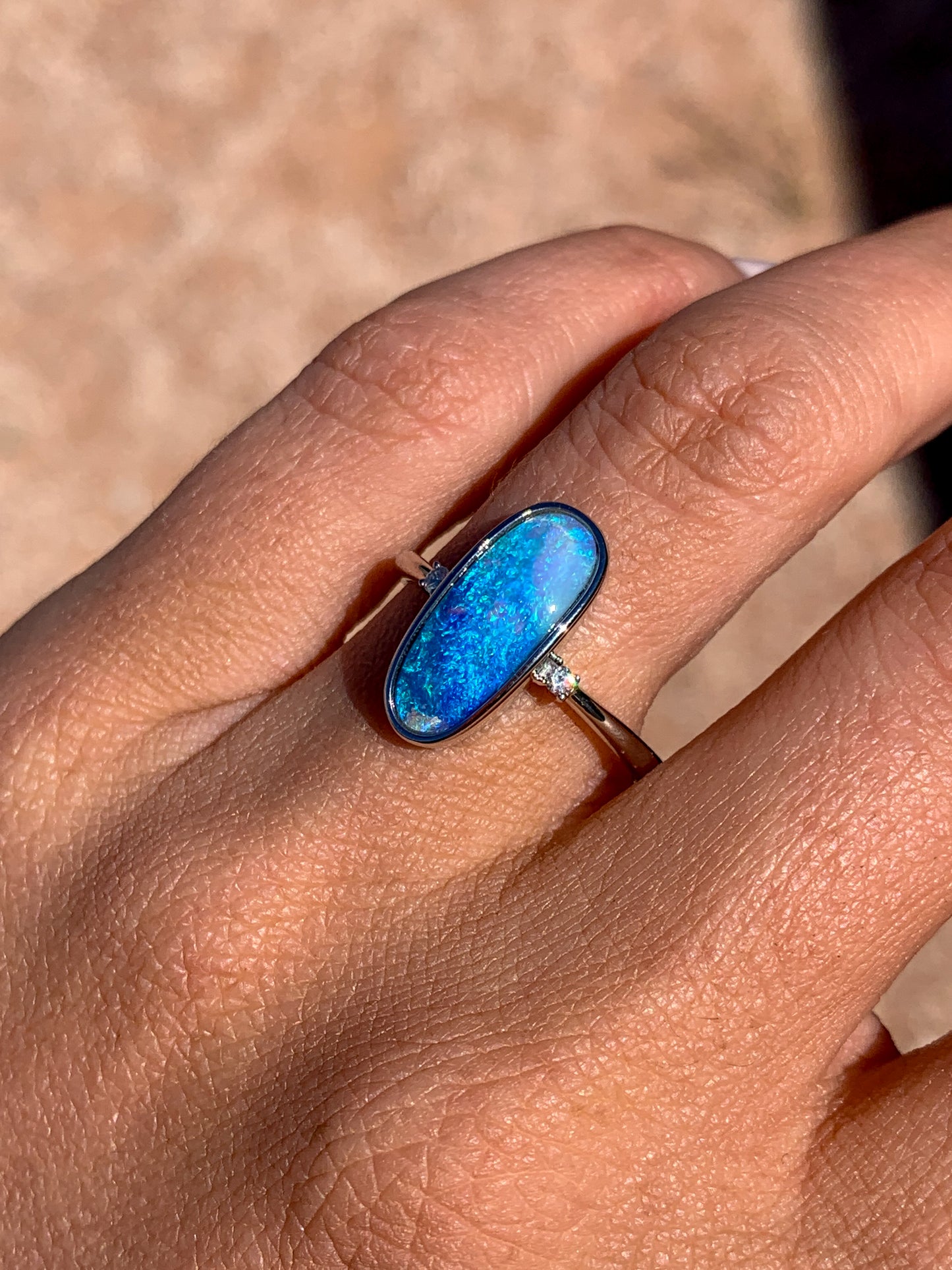 18k white gold Boulder Opal & Diamonds - size 9