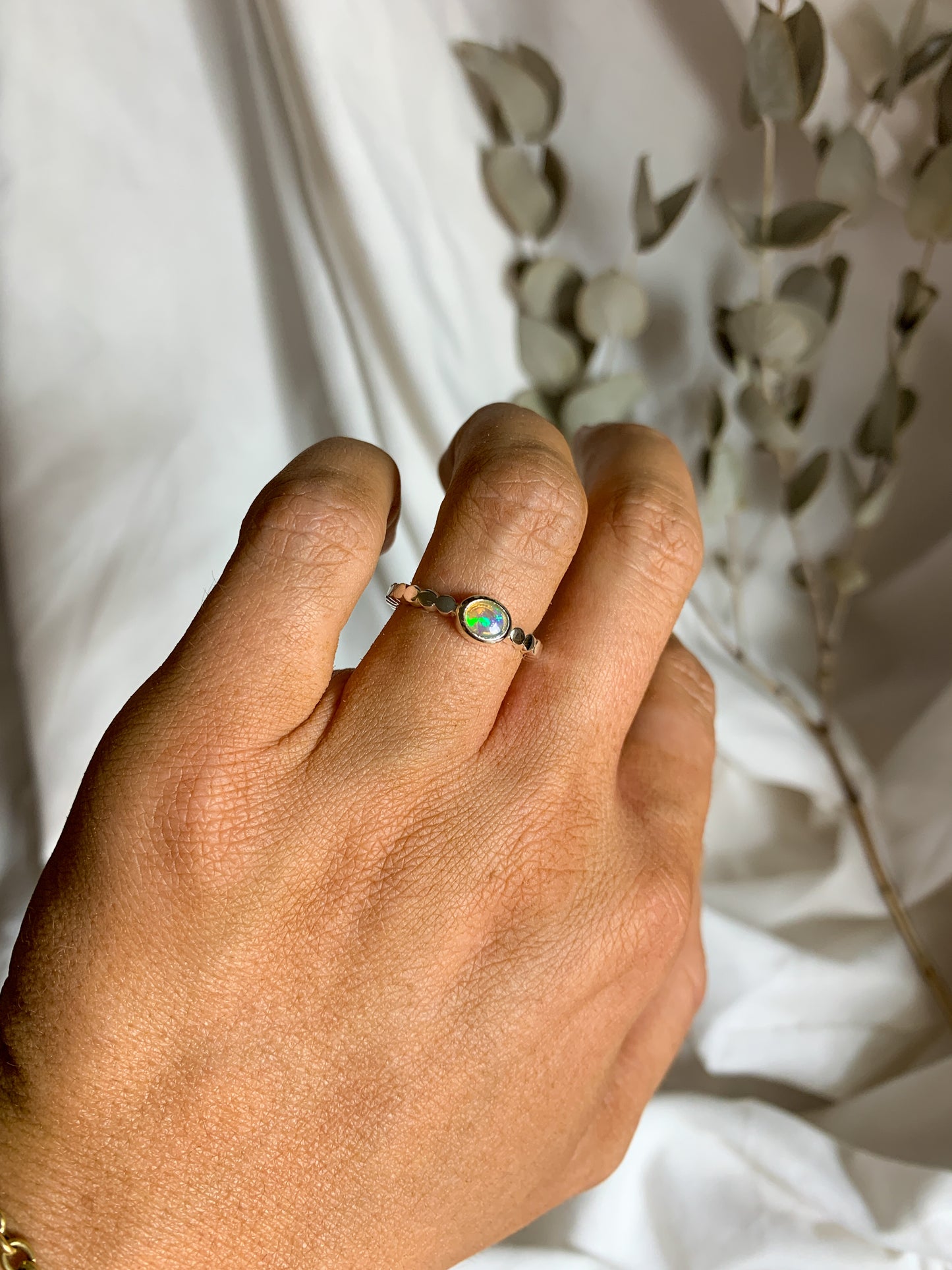 Opal with pressed beaded band - Size 6
