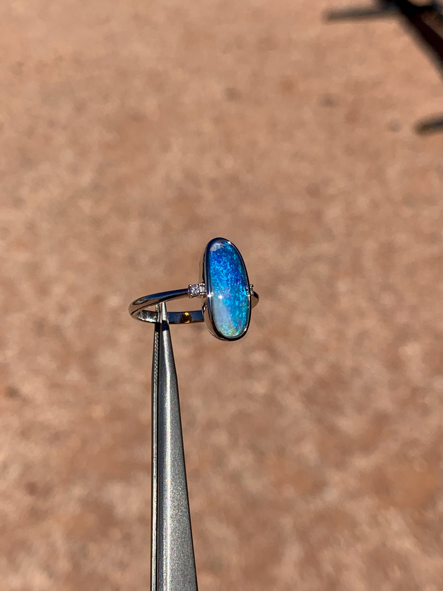 18k white gold Boulder Opal & Diamonds - size 9