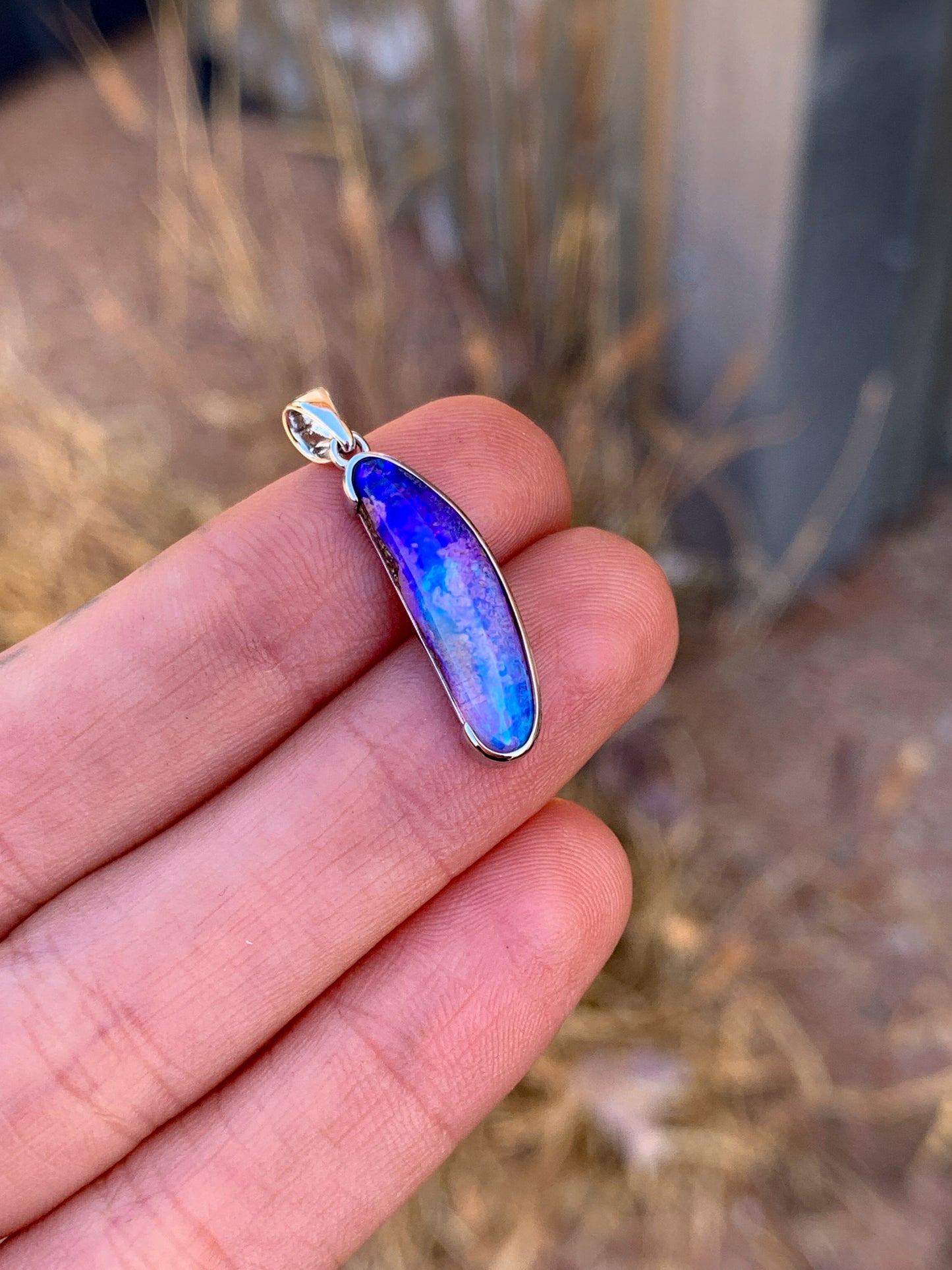 14k white gold Boulder Opal pendant
