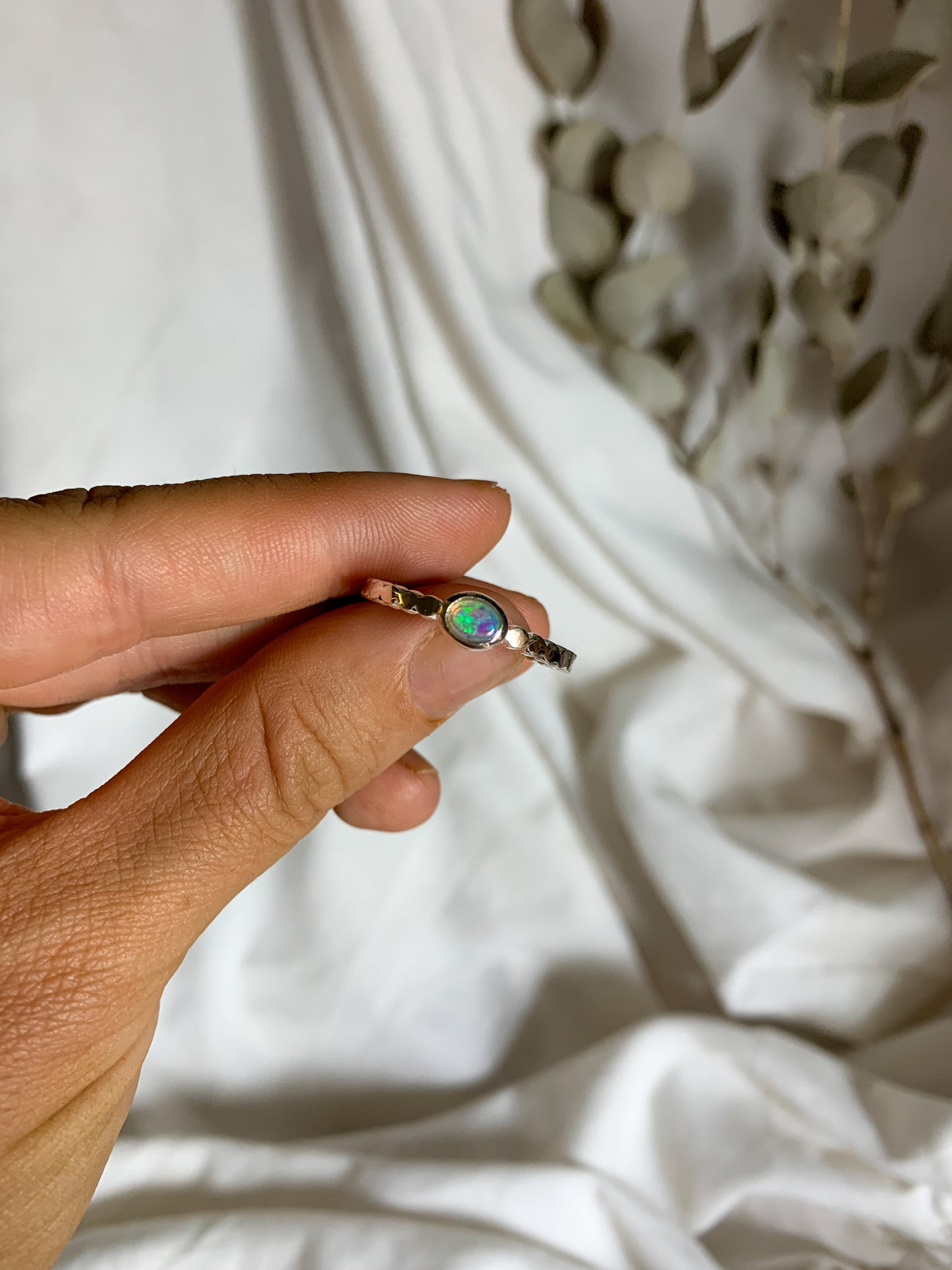 Opal with pressed beaded band - Size 10