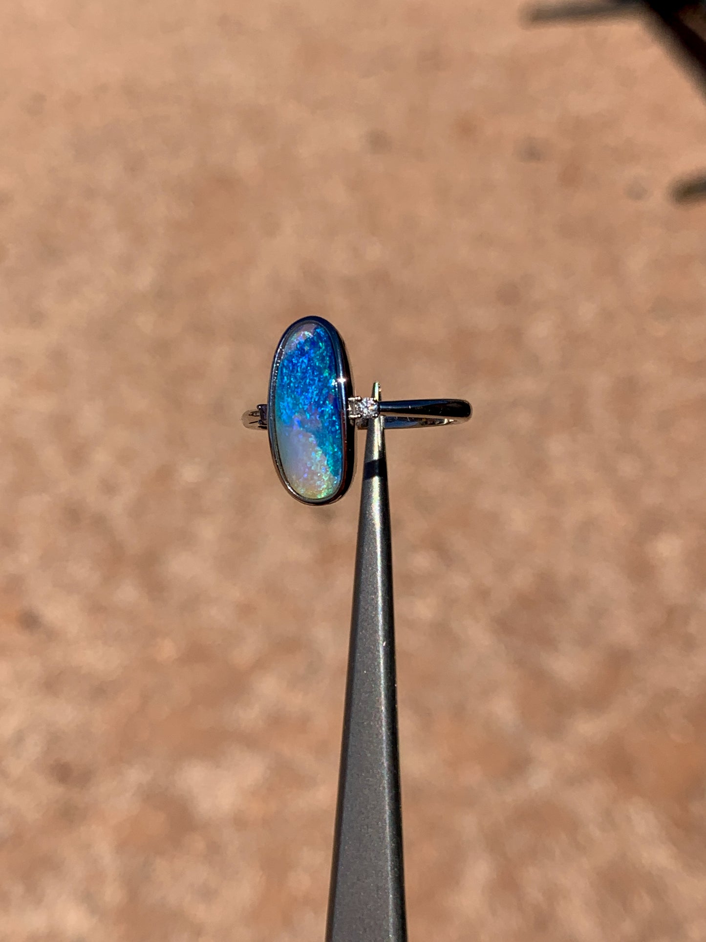 18k white gold Boulder Opal & Diamonds - size 9