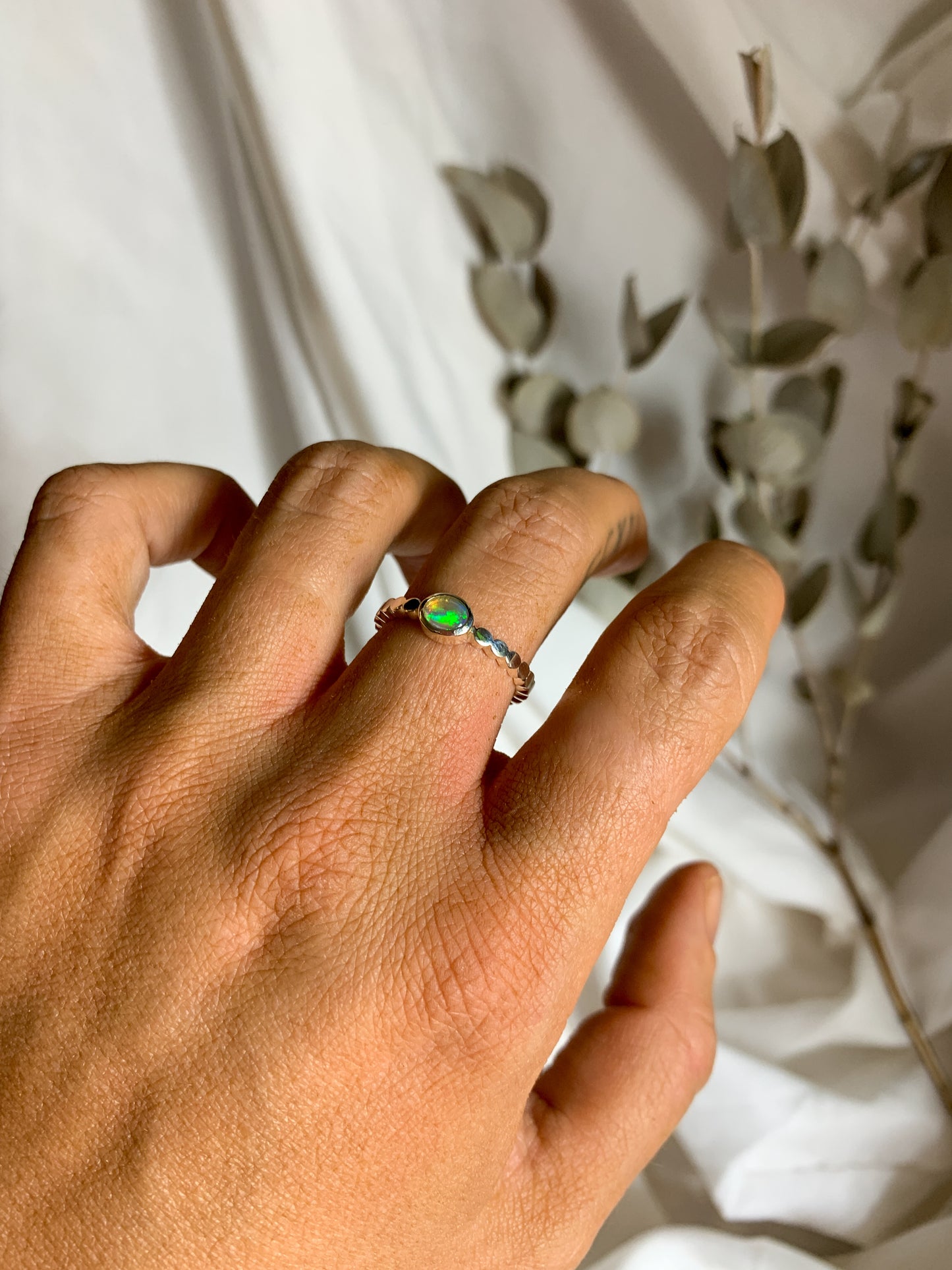 Opal with pressed beaded band - Size 7