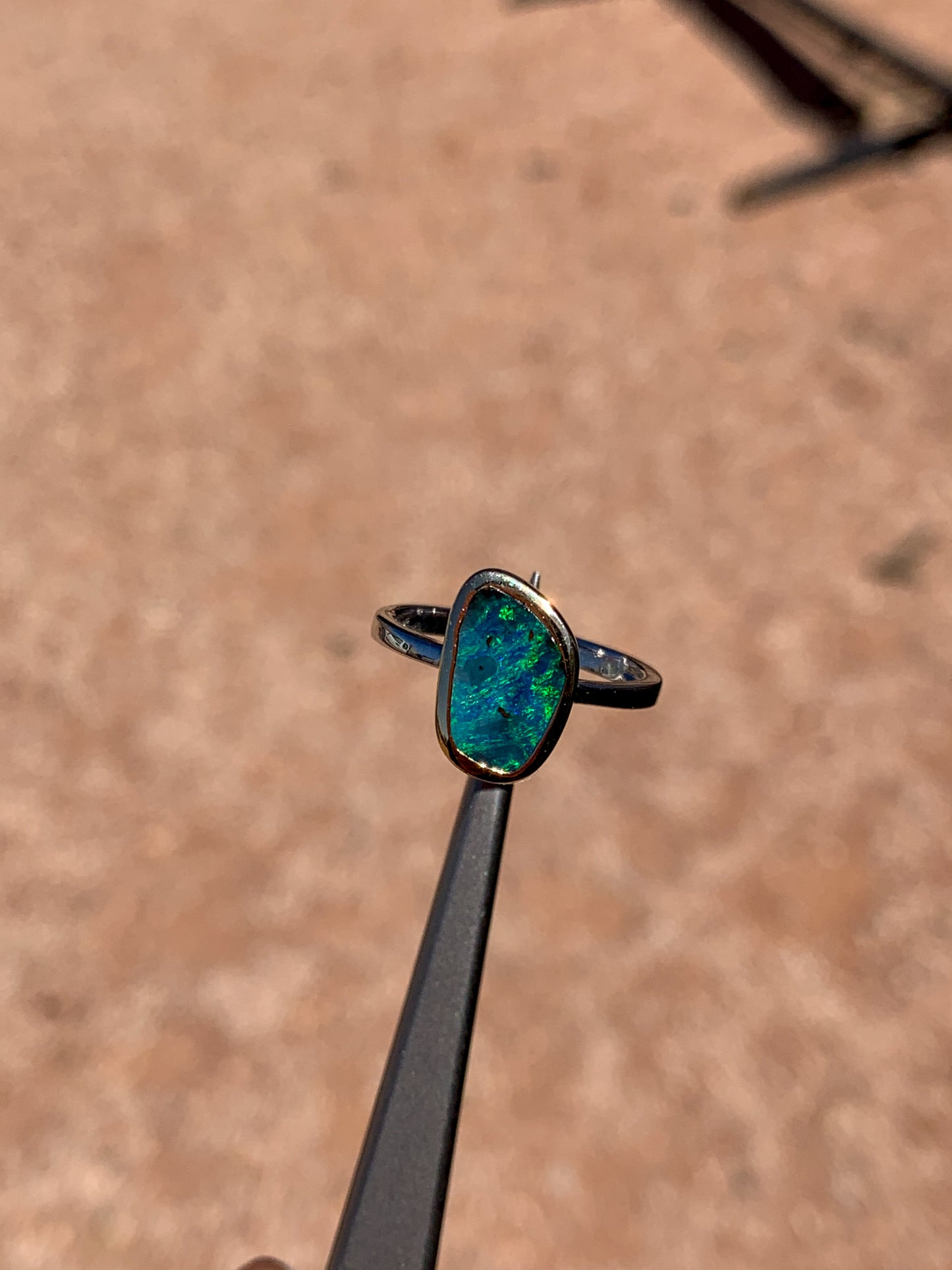 Boulder Opal 2 tone 14k yellow gold & 14k white gold - size 8