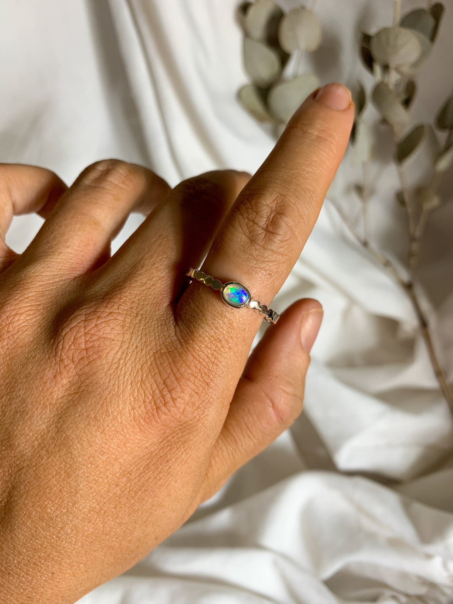 Opal with pressed beaded band - Size 10