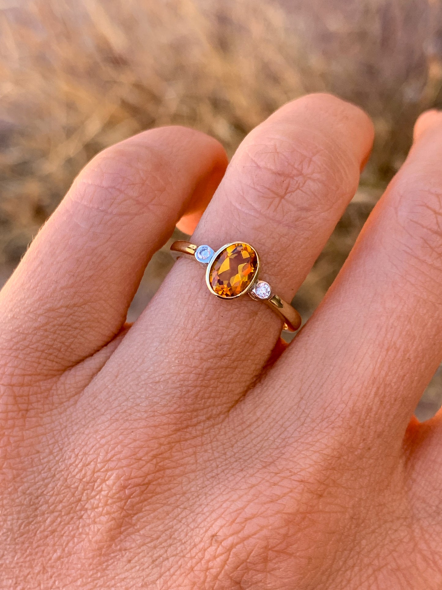 9k yellow gold Citrine & Diamonds - size 7