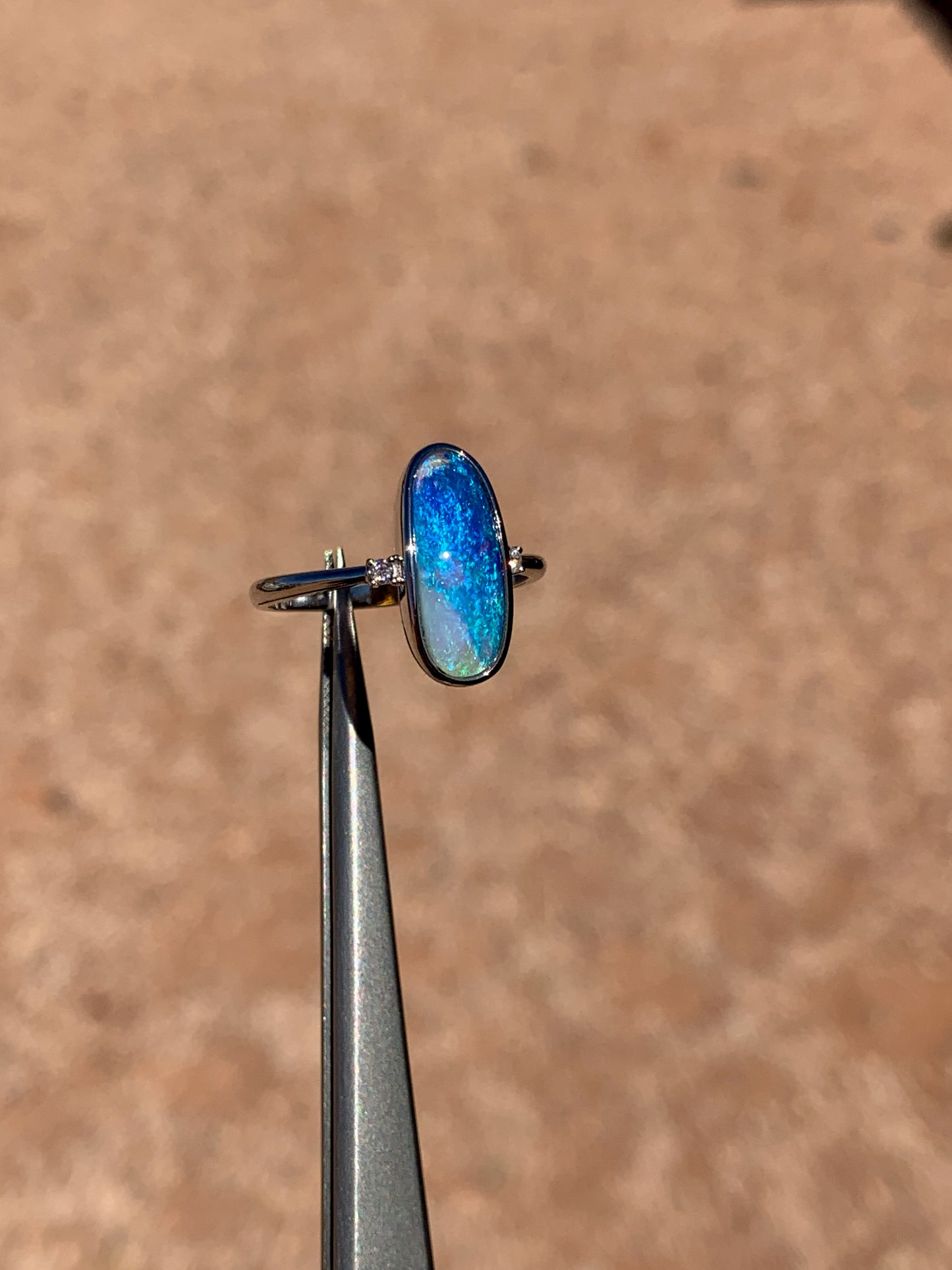 18k white gold Boulder Opal & Diamonds - size 9
