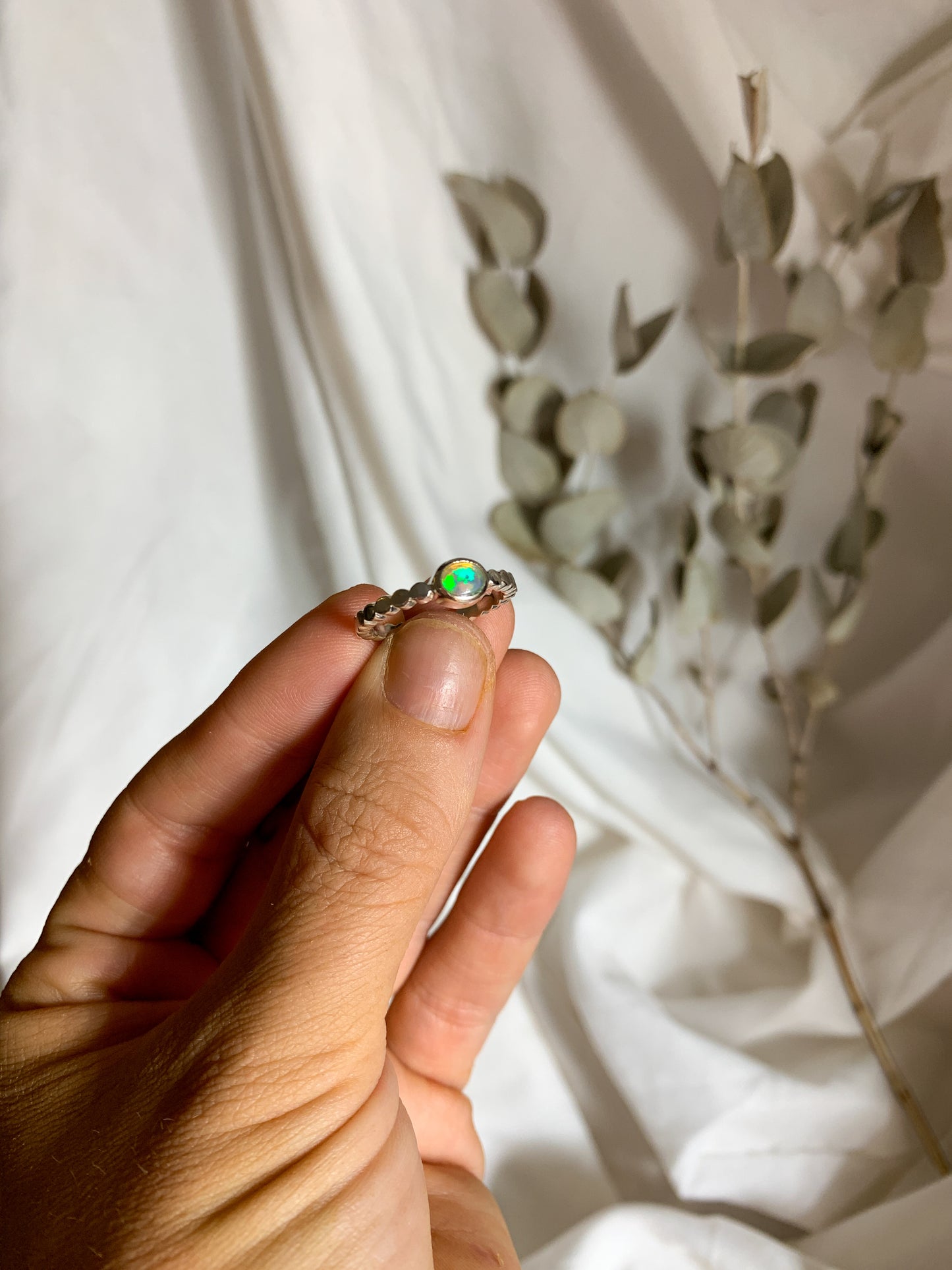 Opal with pressed beaded band - Size 6
