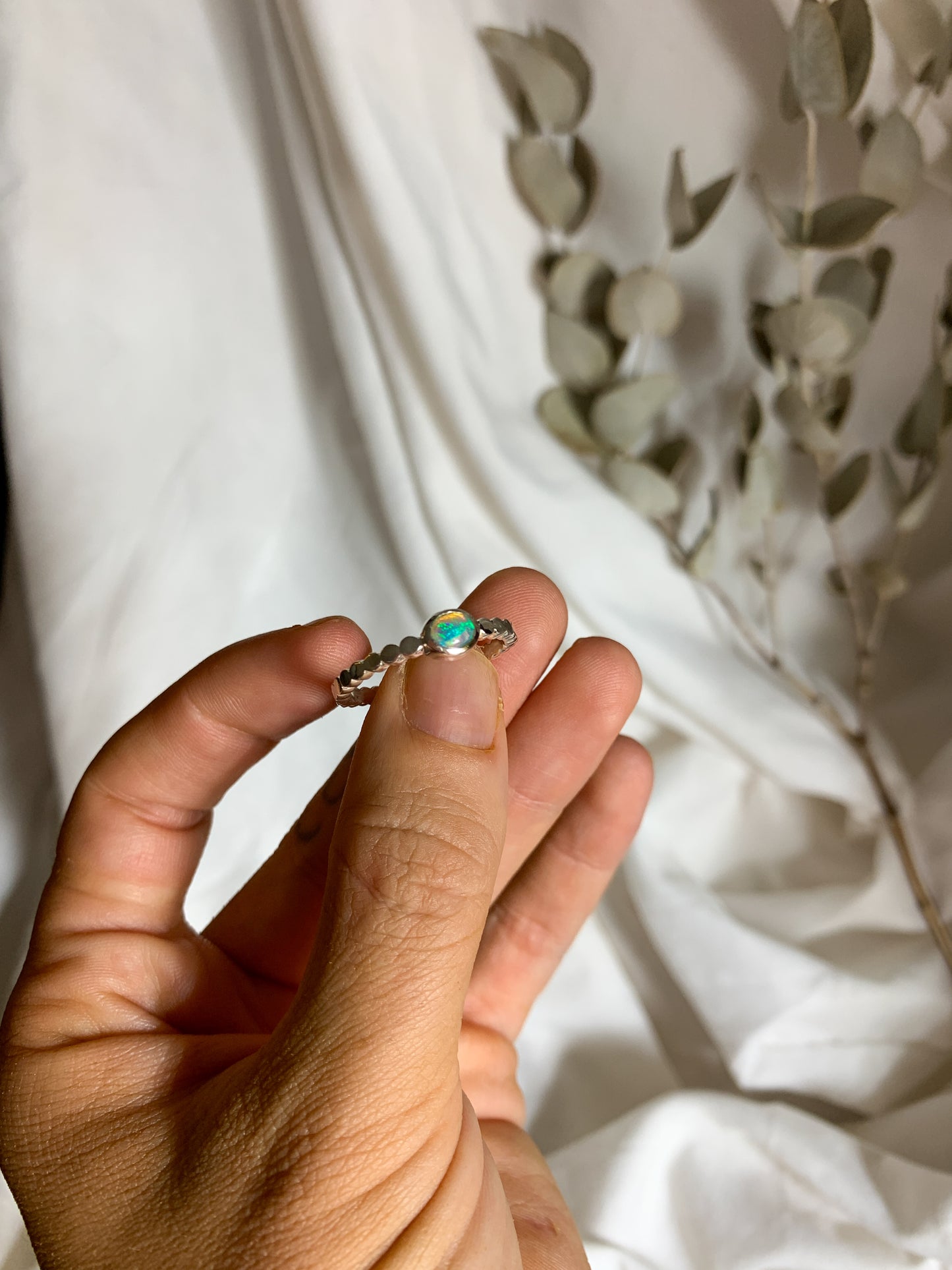 Opal with pressed beaded band - Size 9