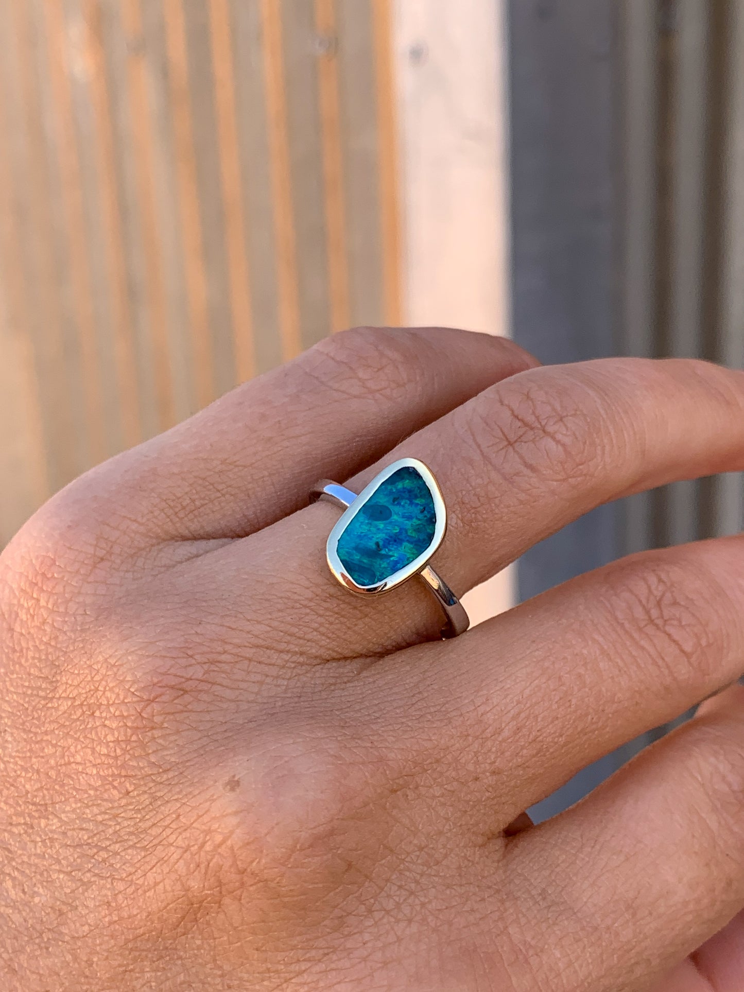 Boulder Opal 2 tone 14k yellow gold & 14k white gold - size 8