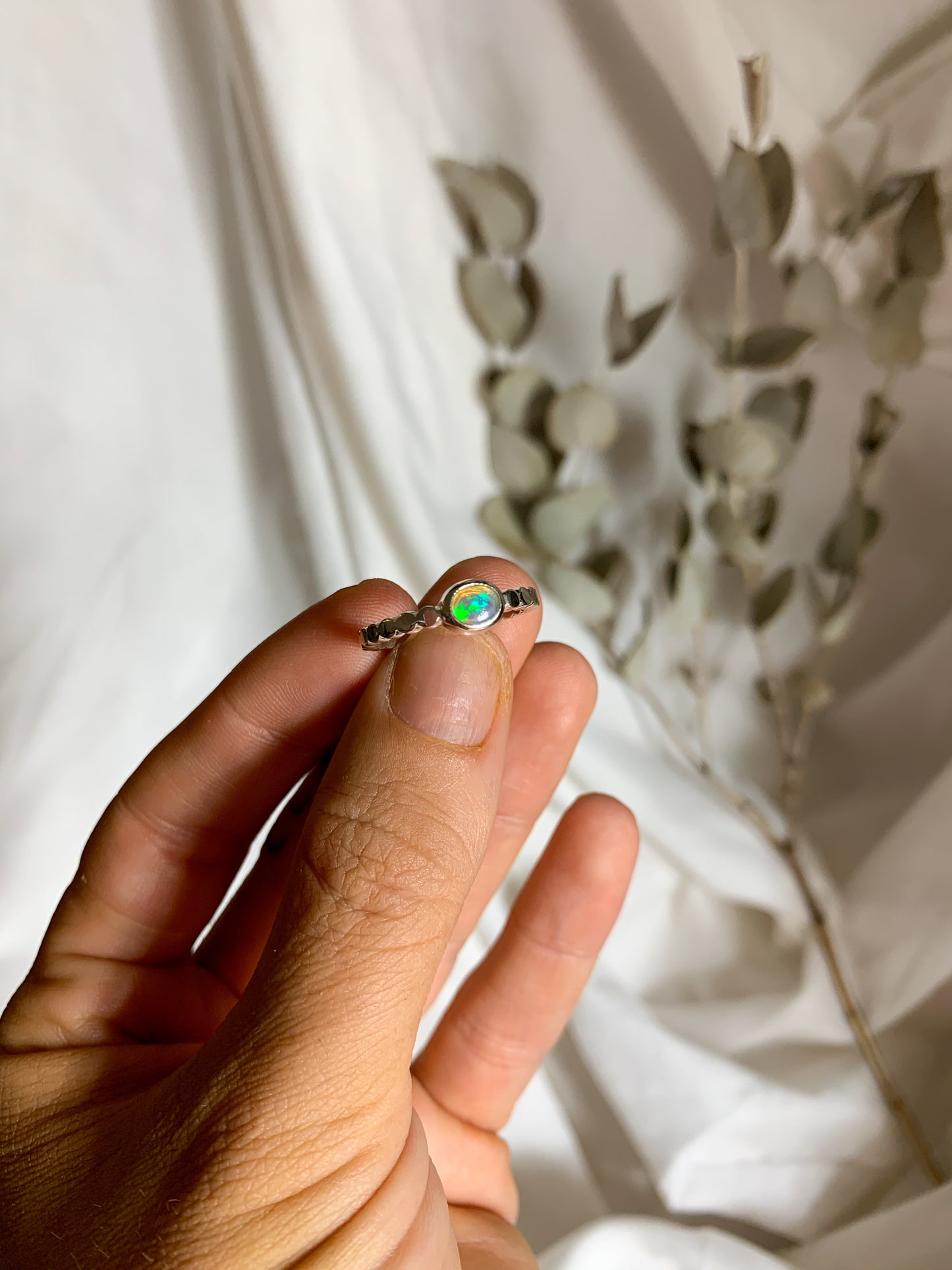 Opal with pressed beaded band - Size 6