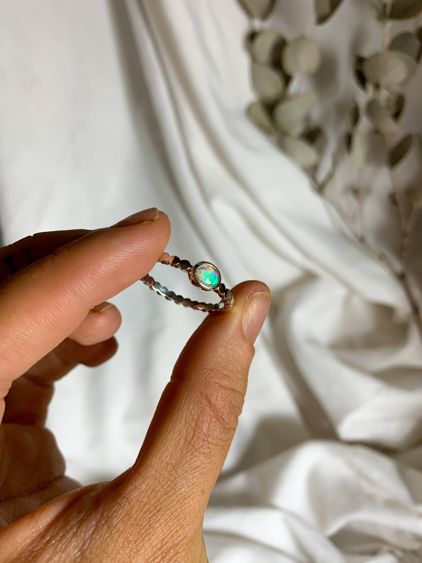 Opal with pressed beaded band - Size 11