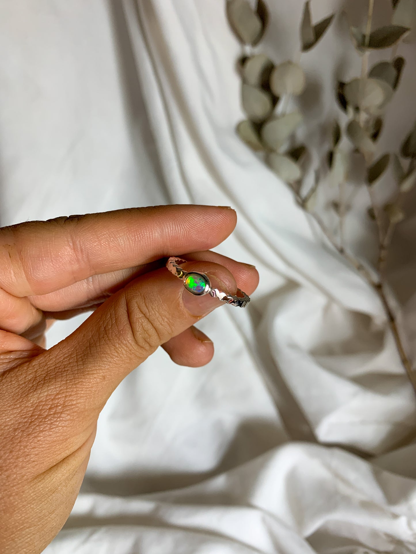 Opal with pressed beaded band - Size 10