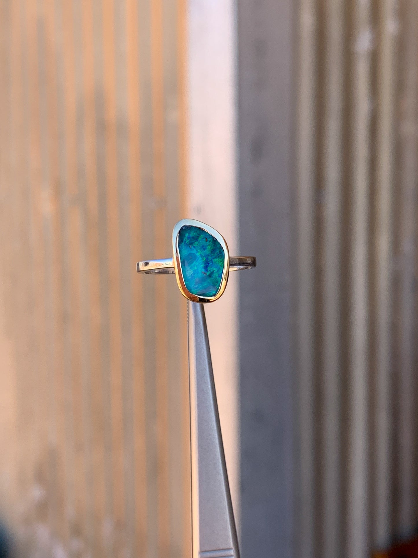 Boulder Opal 2 tone 14k yellow gold & 14k white gold - size 8