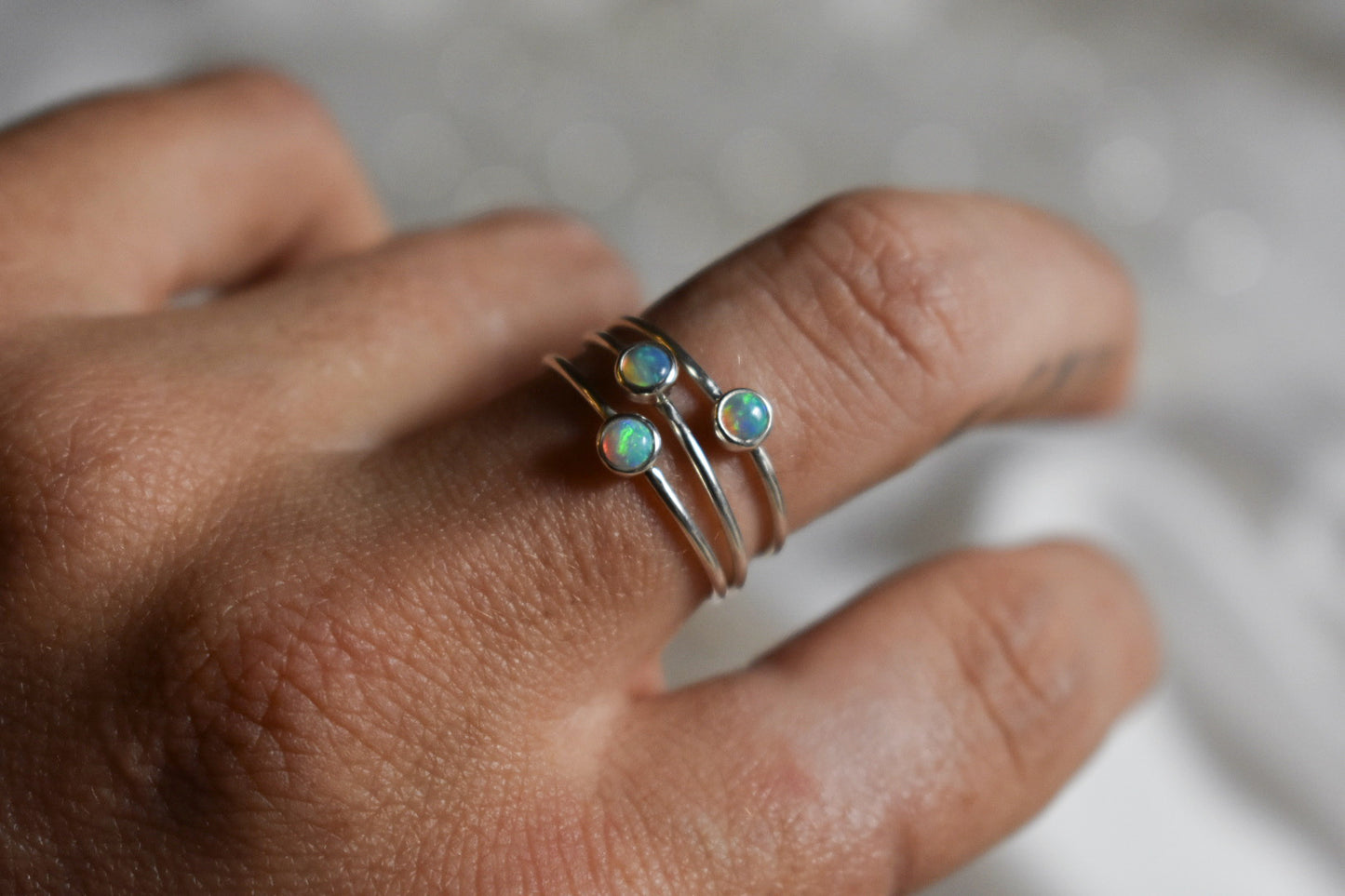 SILVER Dainty Opal Ring - kids & adult sizes
