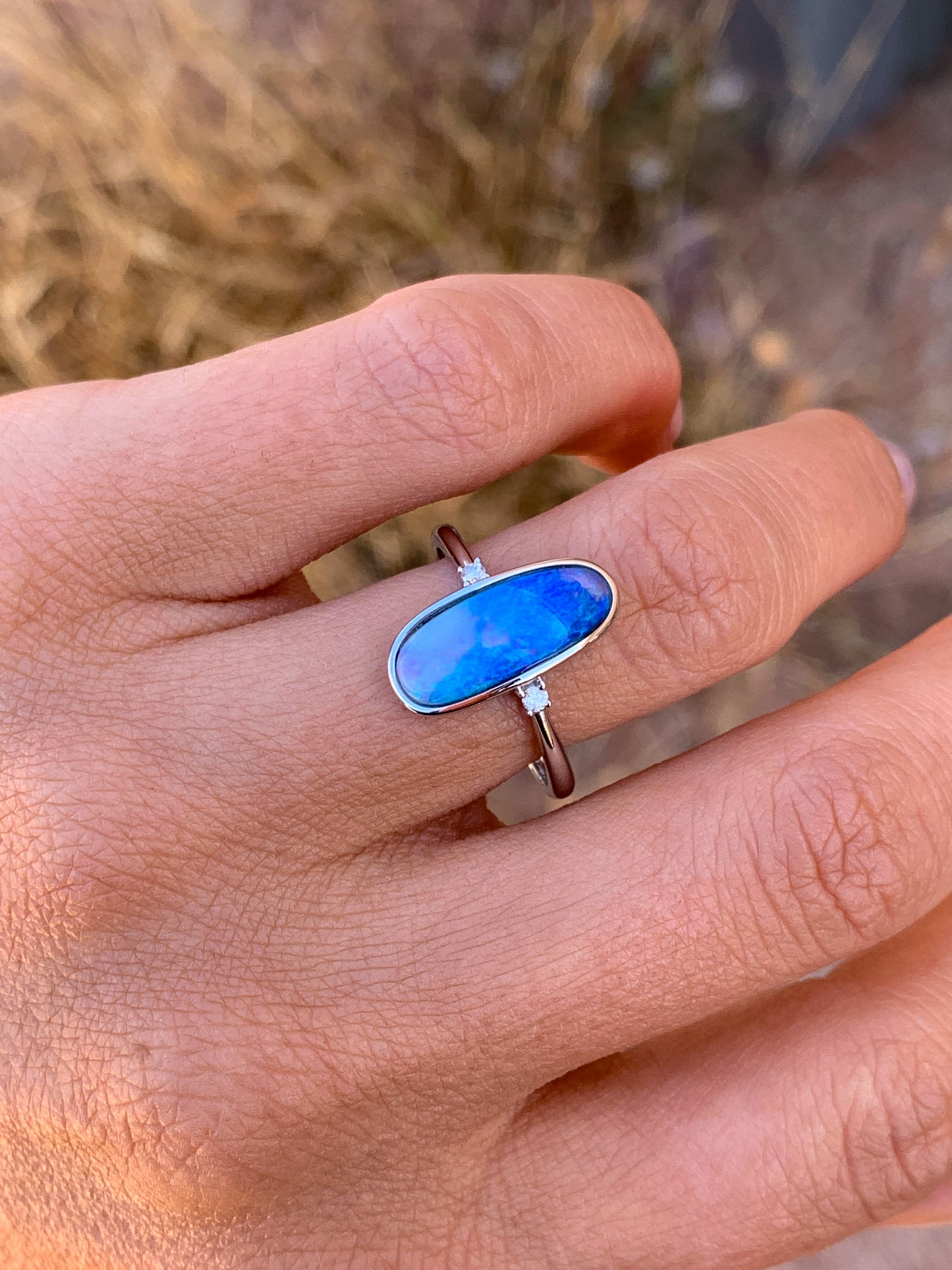 18k white gold Boulder Opal & Diamonds - size 9