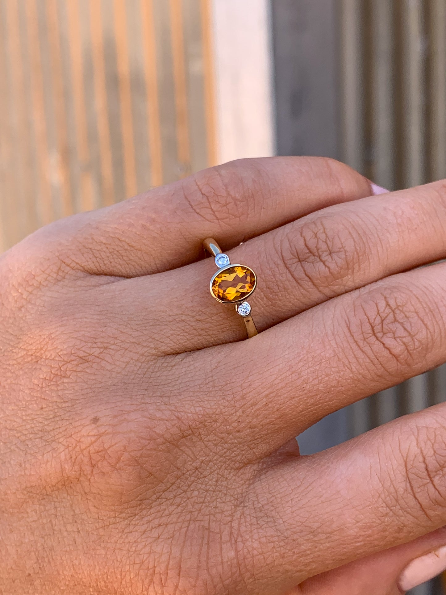 9k yellow gold Citrine & Diamonds - size 7